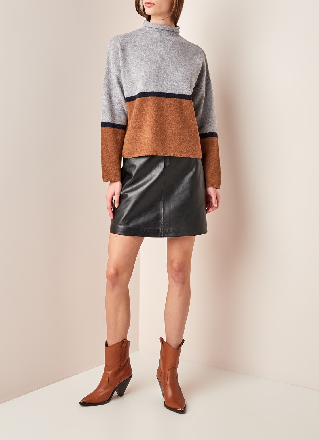 Whistles Aline minirok van leer  - voorkant 2 zwart