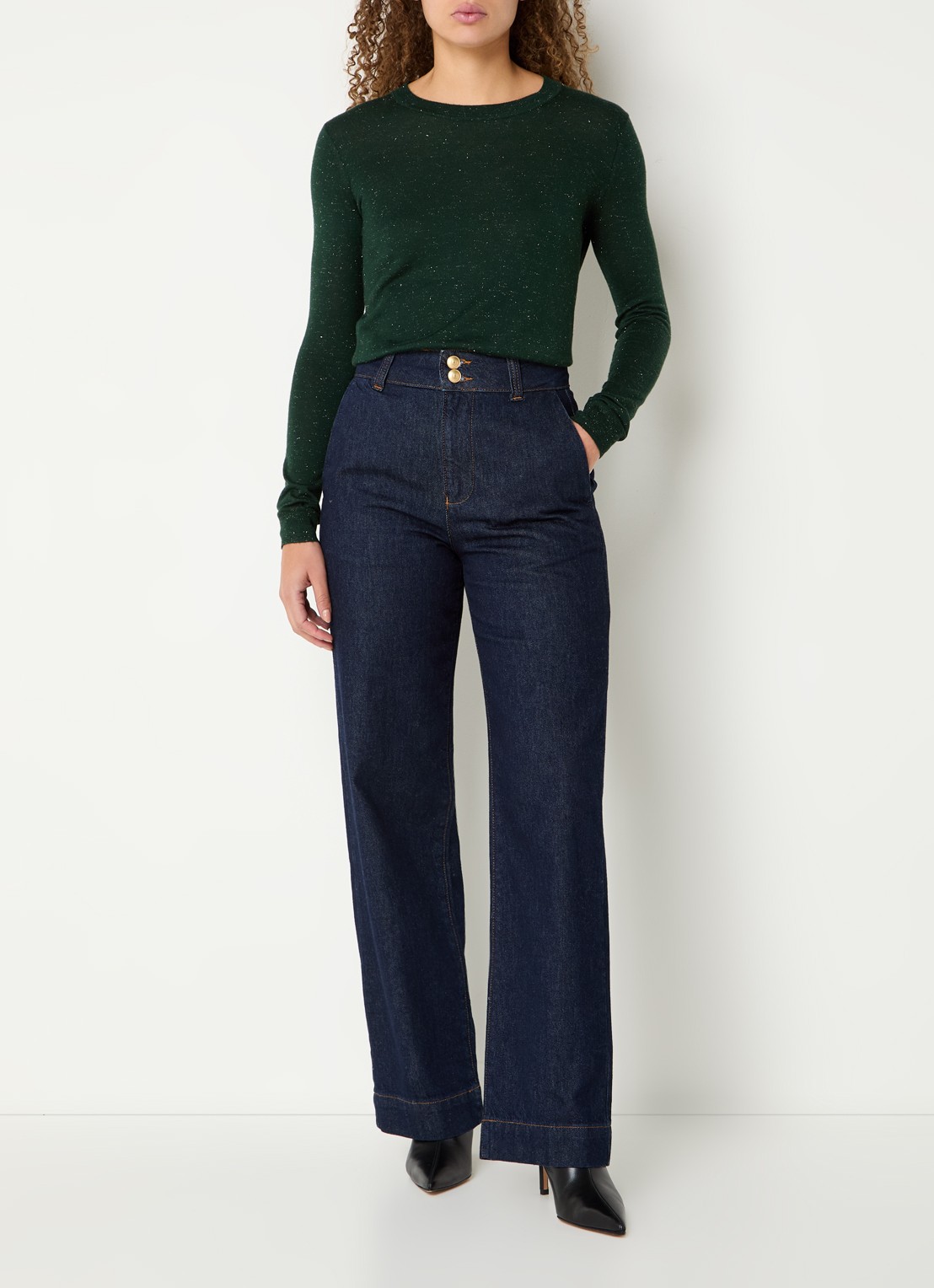 Whistles Annie fijngebreide pullover met lurex - voorkant 3 donkergroen