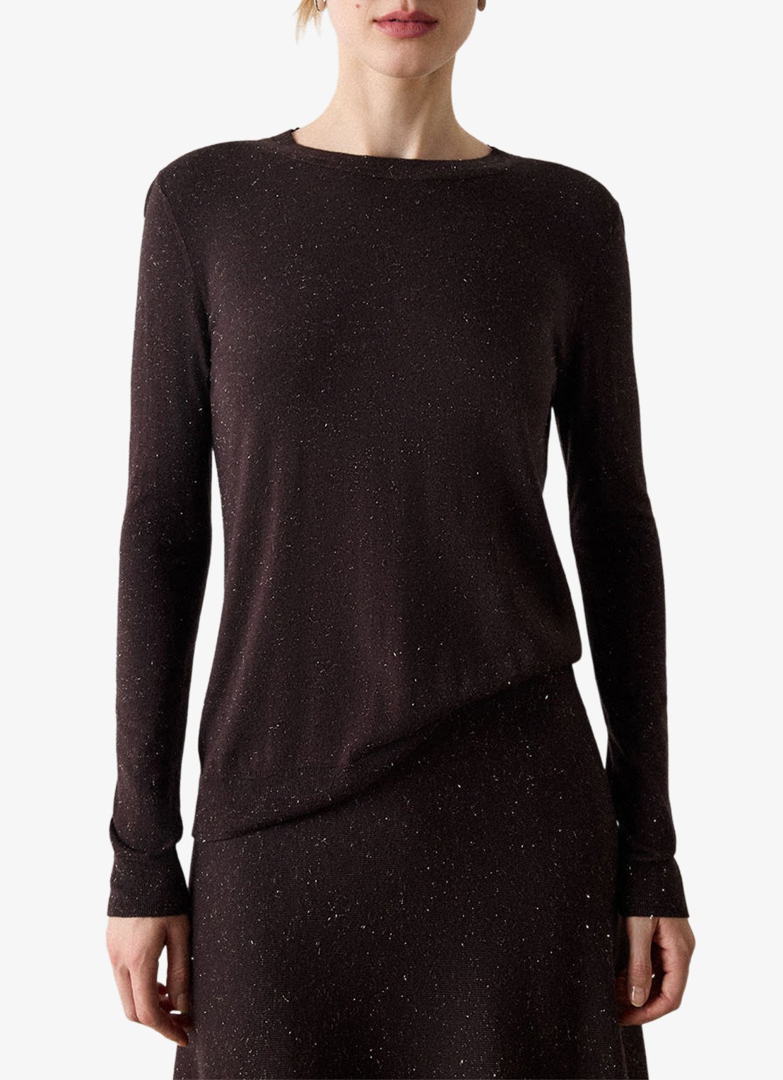 Whistles Annie fijngebreide trui met strass - detail 3 donkerbruin