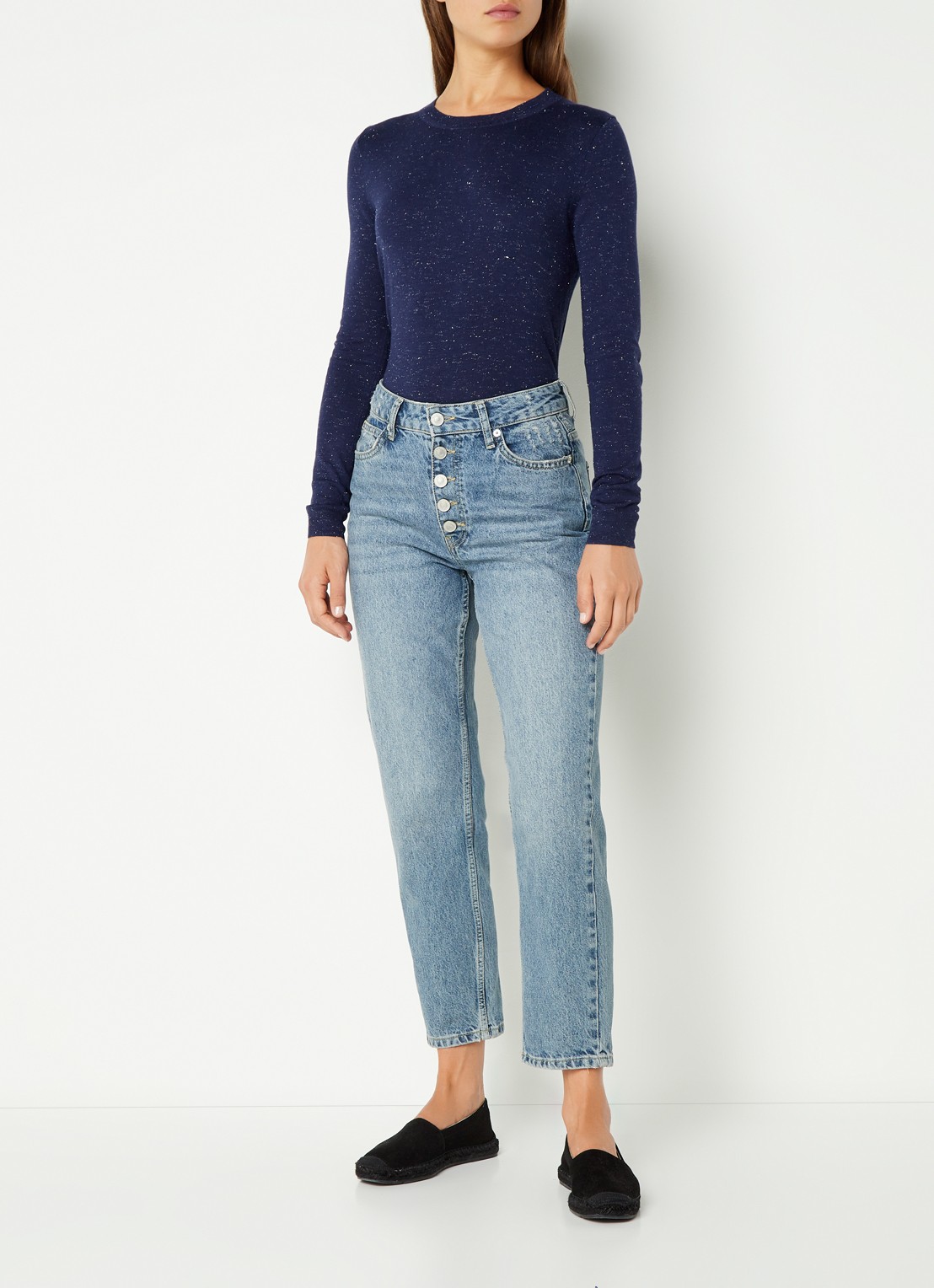 Whistles Annie Sparkle fijngebreide trui met lurex - voorkant 4 royalblauw