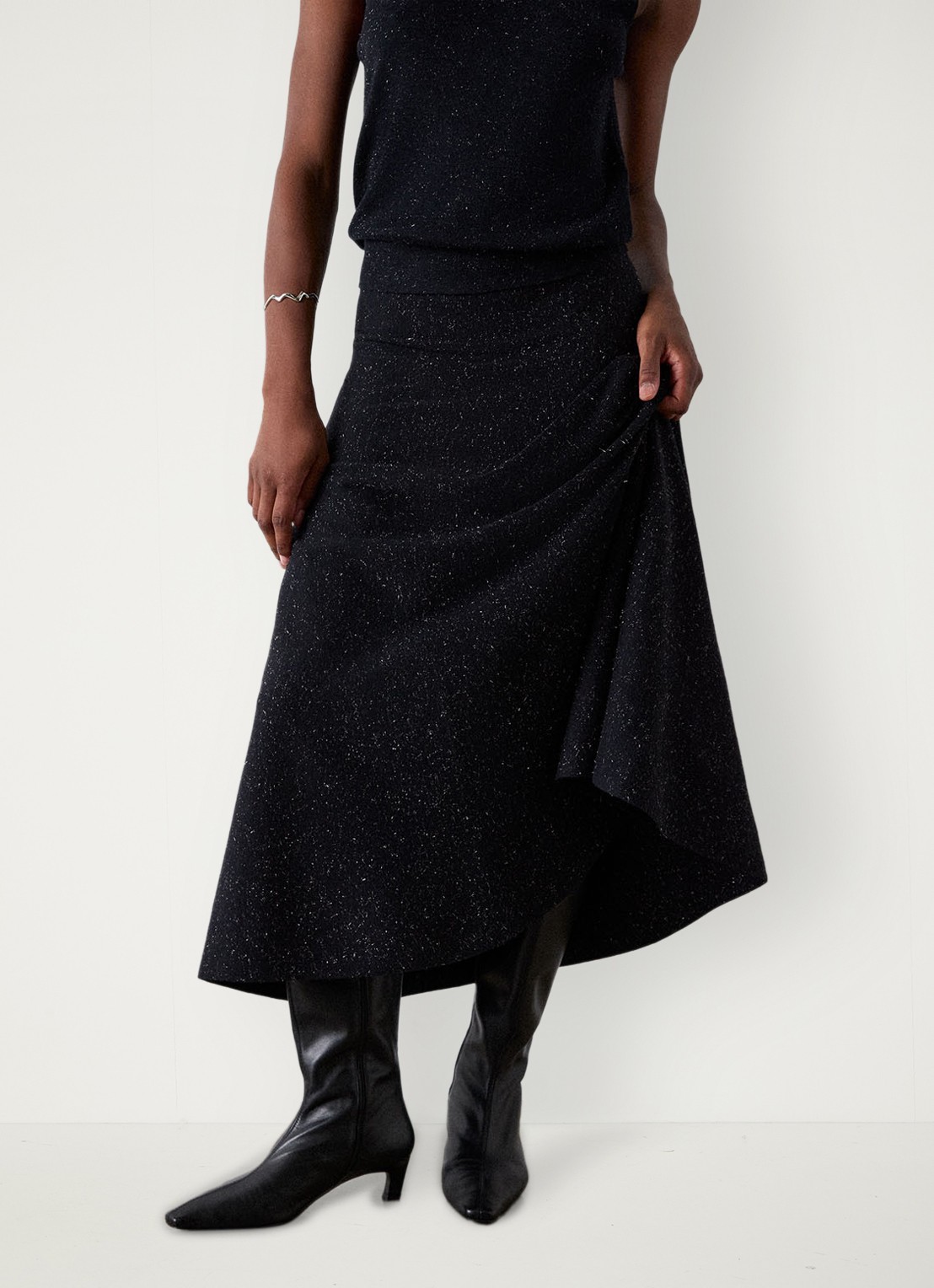 Whistles Annie Sparkle midi rok met lurex - detail 3 zwart