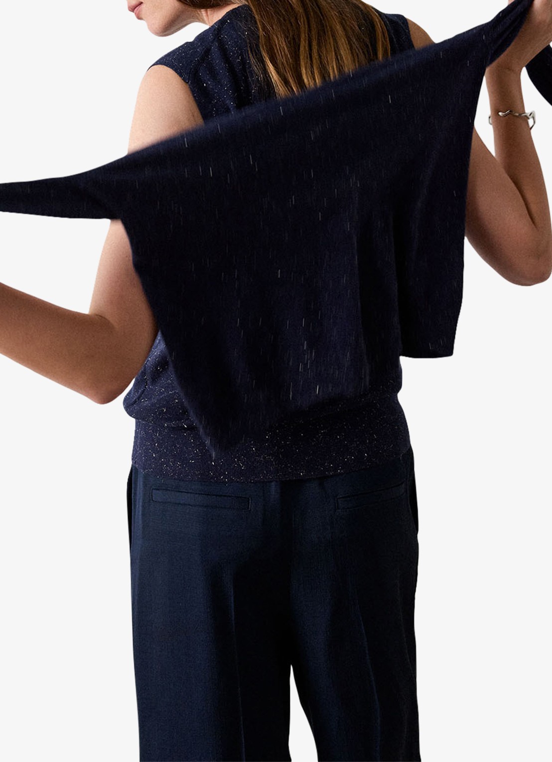 Whistles Annie top met lurex - achterkant 4 donkerblauw