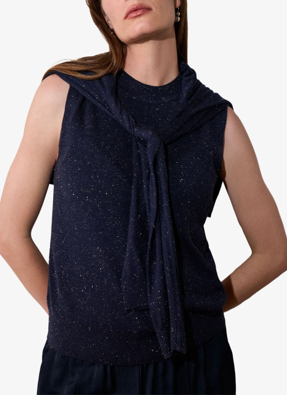 Whistles Annie top met lurex - detail 3 donkerblauw