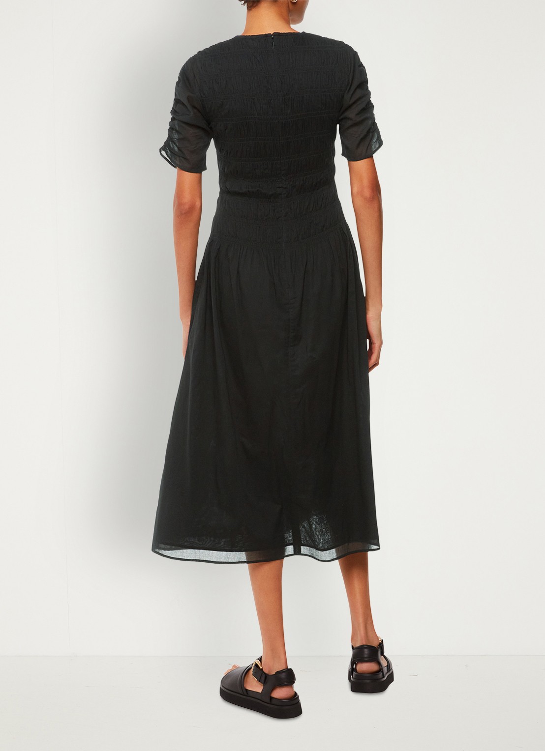 Whistles Avery midi jurk met smockwerk - achterkant zwart
