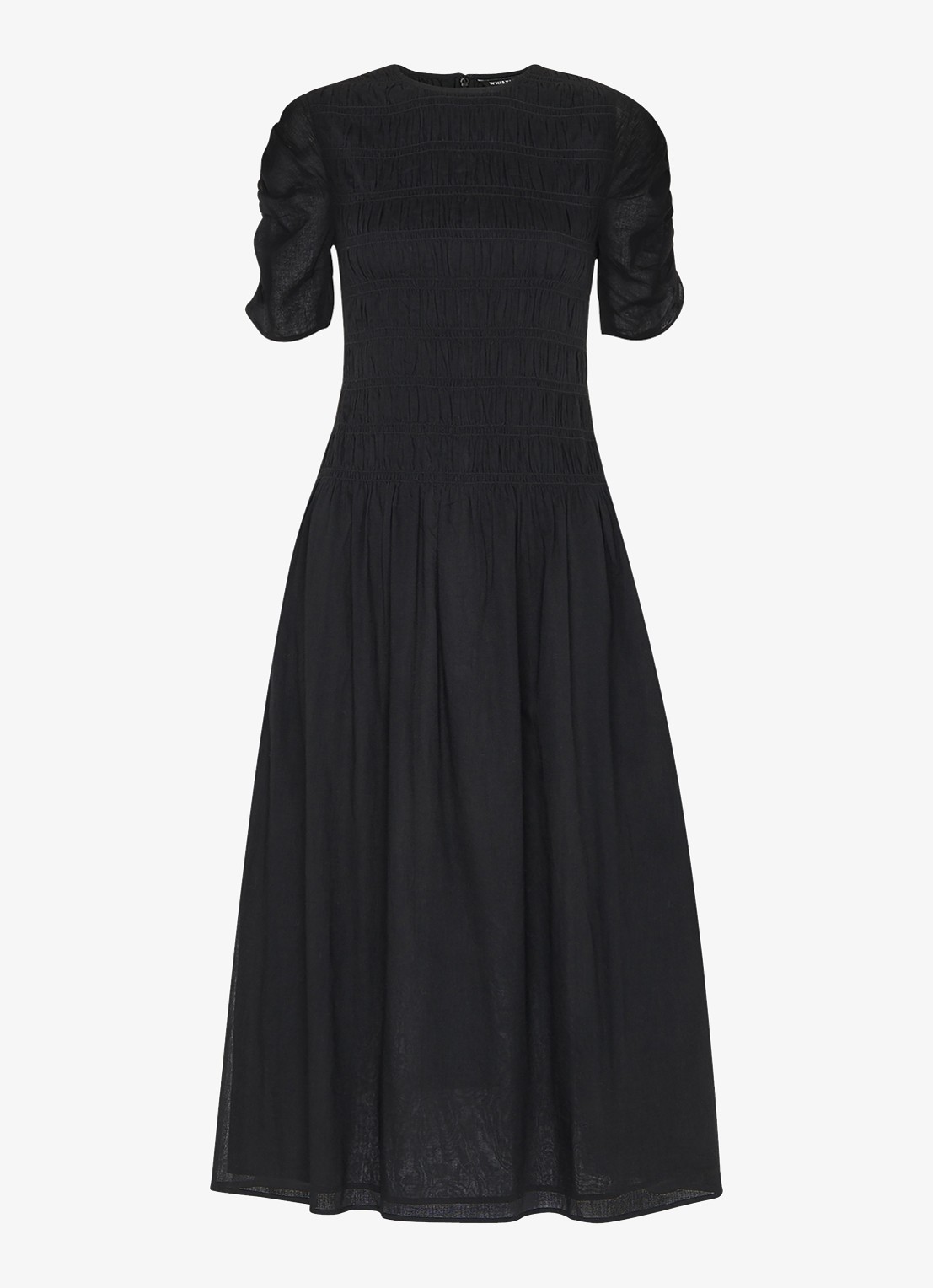 Whistles Avery midi jurk met smockwerk - voorkant 3 zwart