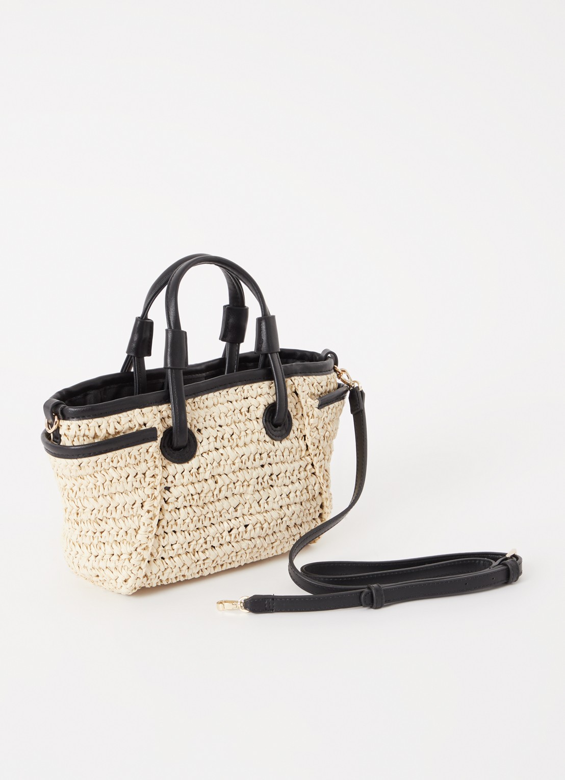 Whistles Aylin mini handtas van stro met uitneembaar etui - achterkant beige