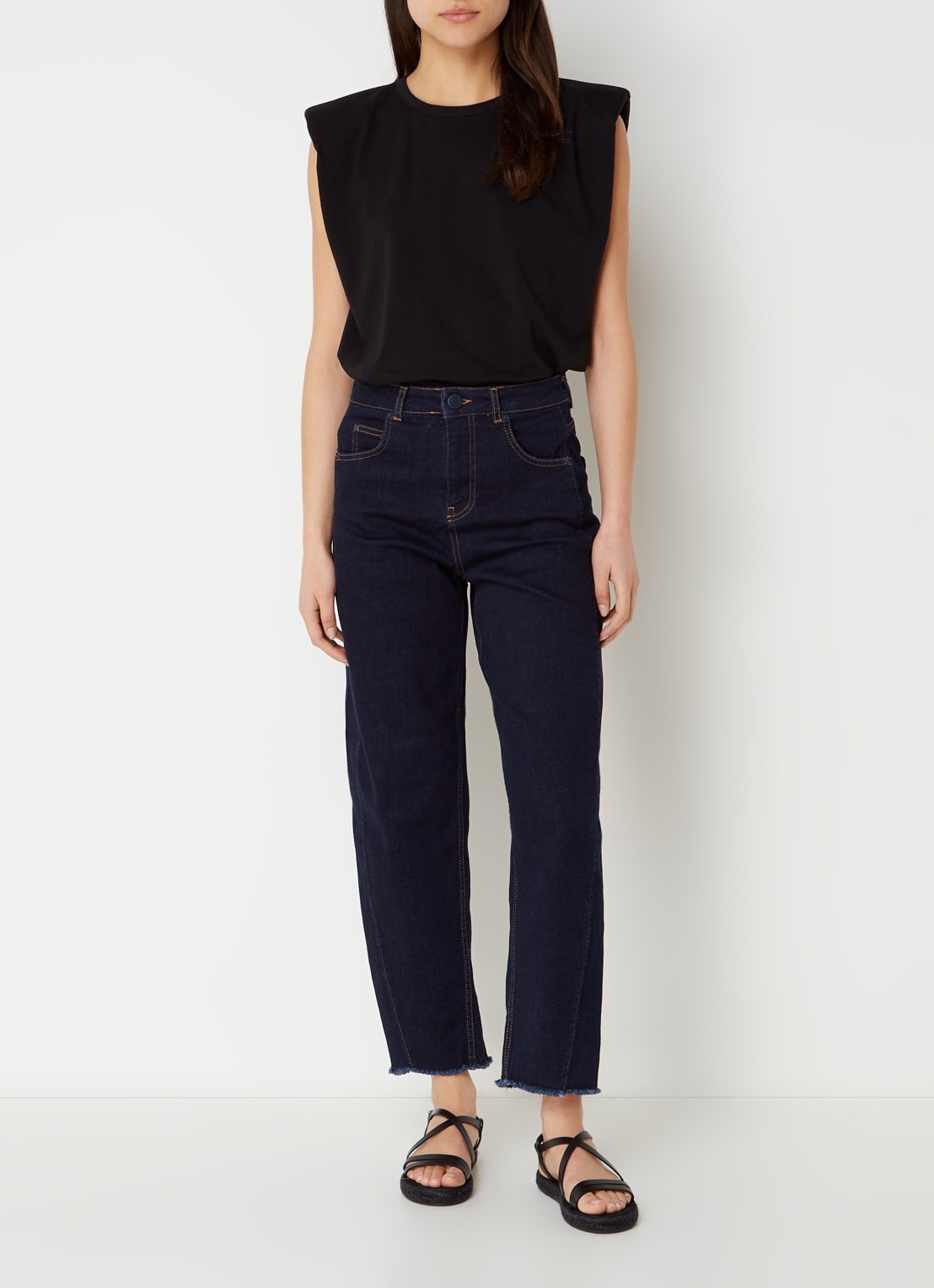 Whistles Barrel high waist cropped loose fit jeans met donkere wassing - voorkant 3 indigo