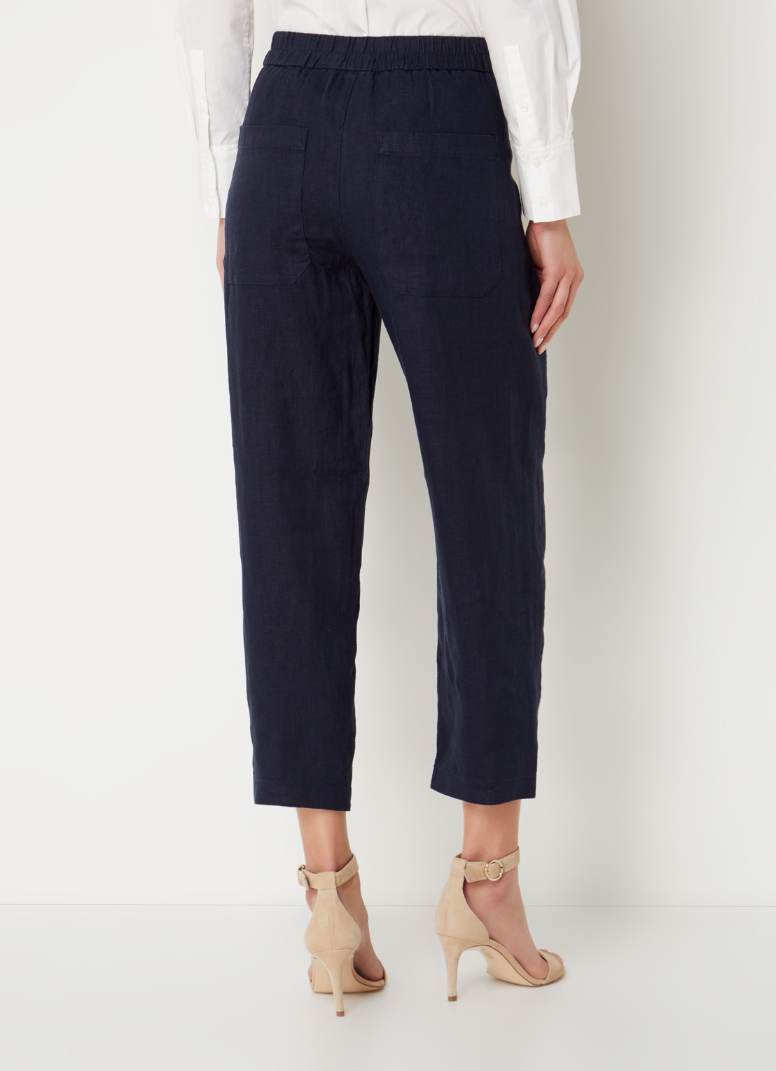 Whistles Barrel high waist cropped tapered fit broek van linnen - achterkant indigo