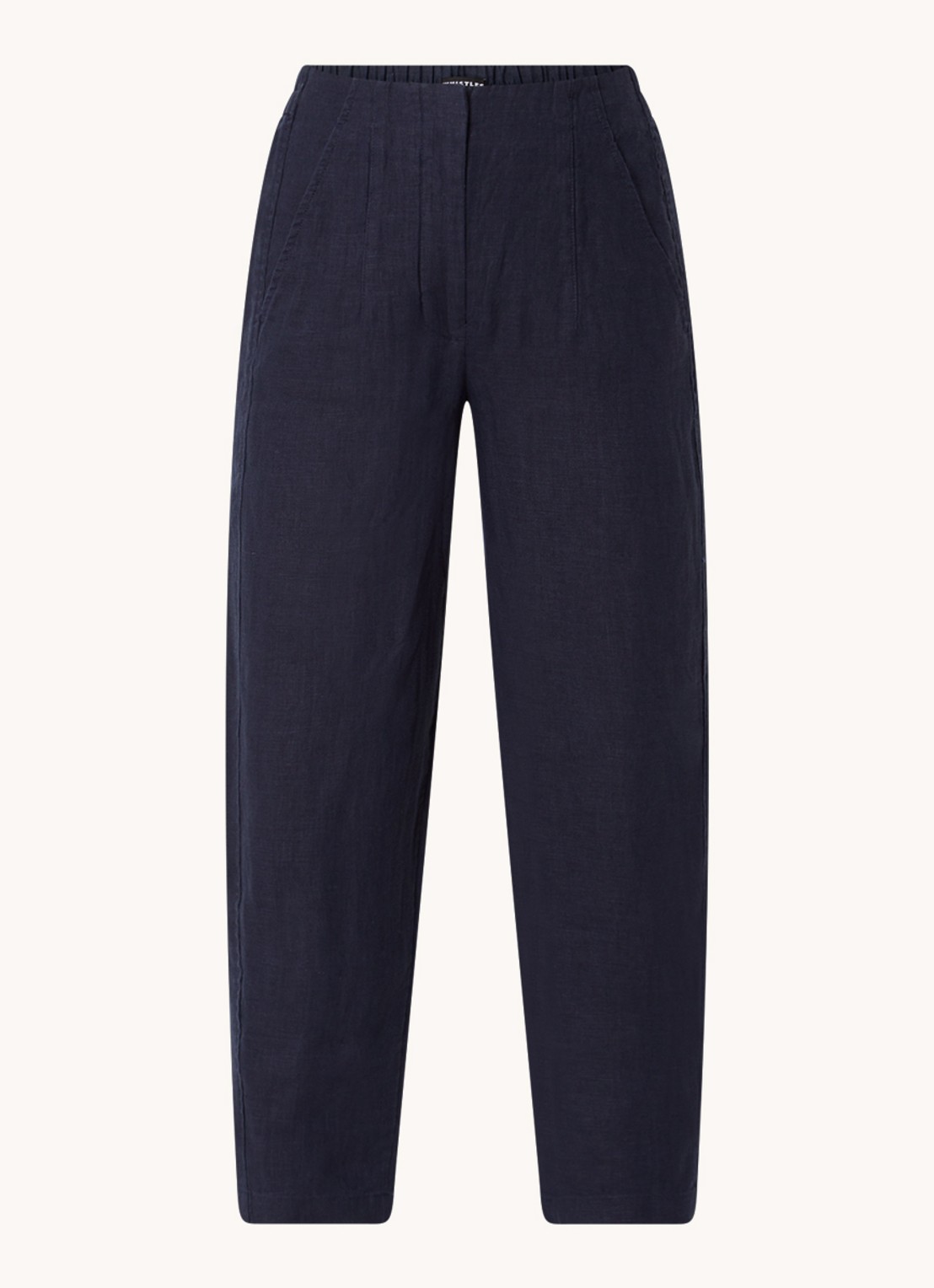 Whistles Barrel high waist cropped tapered fit broek van linnen - voorkant 4 indigo