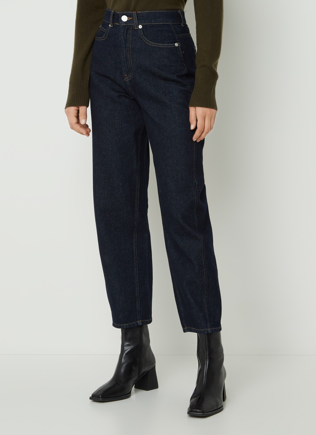 Whistles Barrel high waist cropped tapered jeans met donkere washing - detail 4 indigo