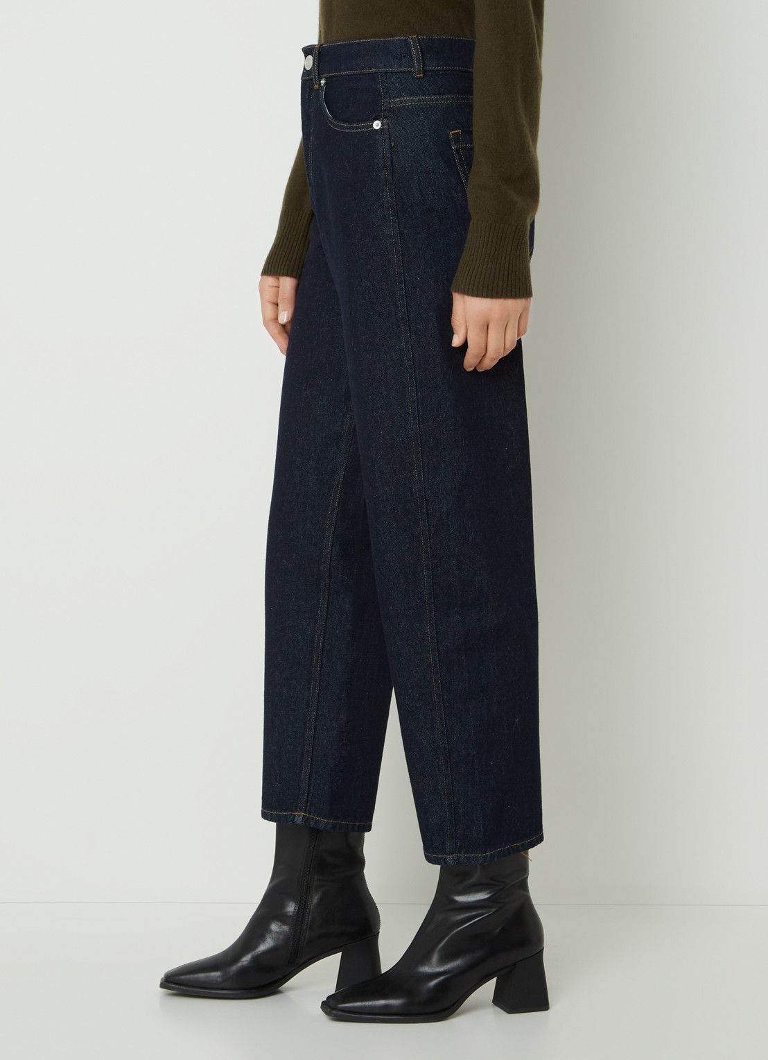 Whistles Barrel high waist cropped tapered jeans met donkere washing - detail 5 indigo