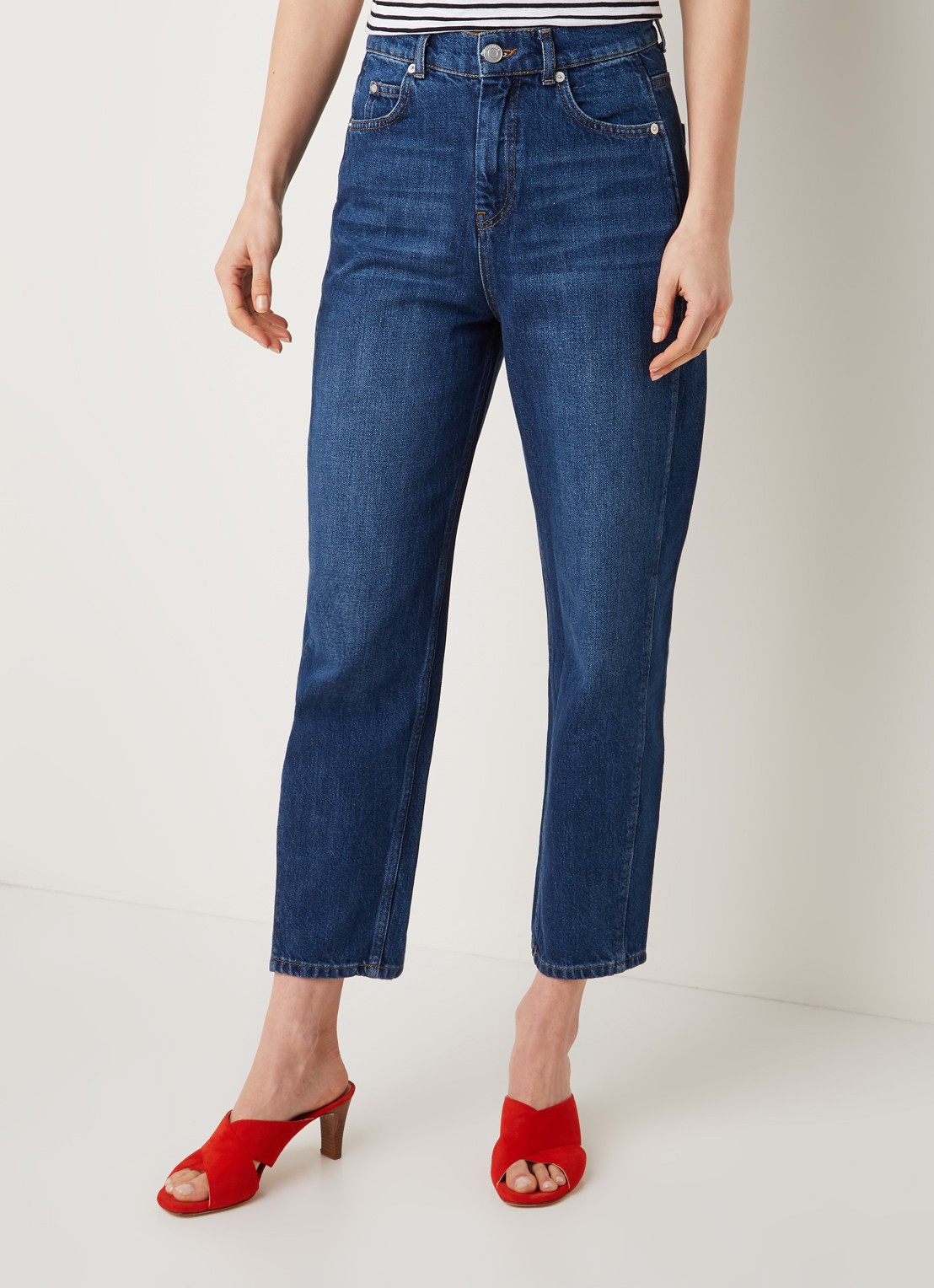 Whistles Barrel high waist cropped tapered jeans met medium washing - detail 2 indigo
