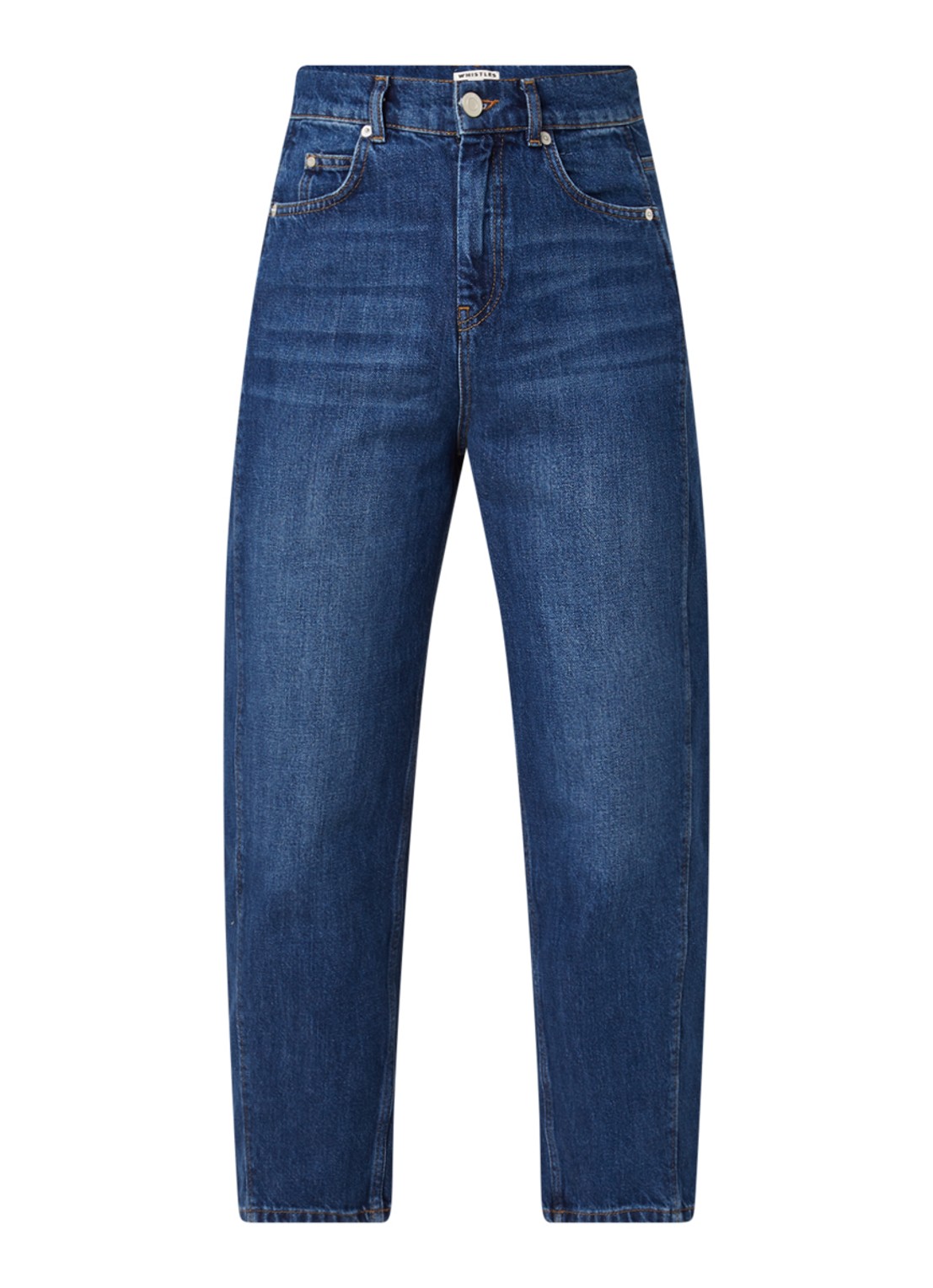 Whistles Barrel high waist cropped tapered jeans met medium washing - voorkant 4 indigo