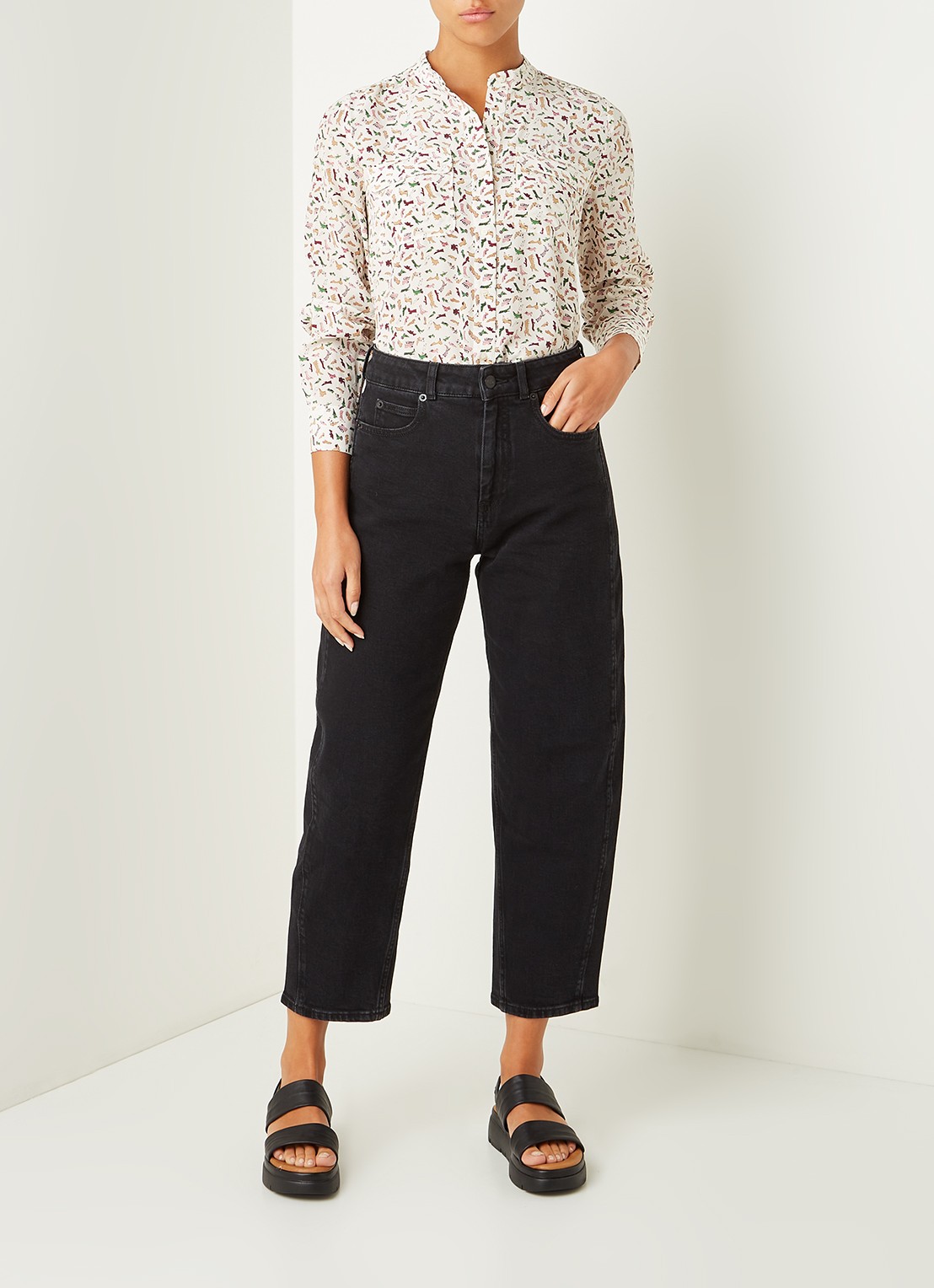 Whistles Barrel high waist cropped tapered jeans - voorkant 2 zwart