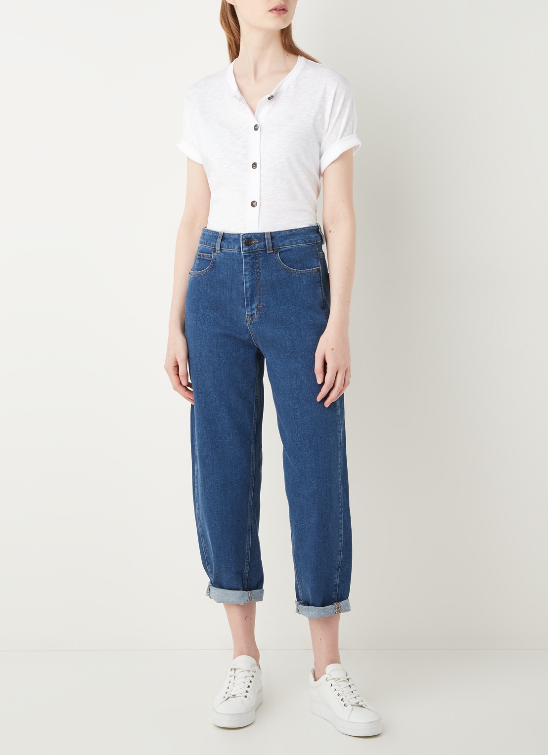 Whistles Barrel high waist cropped tapered jeans - voorkant 2 indigo