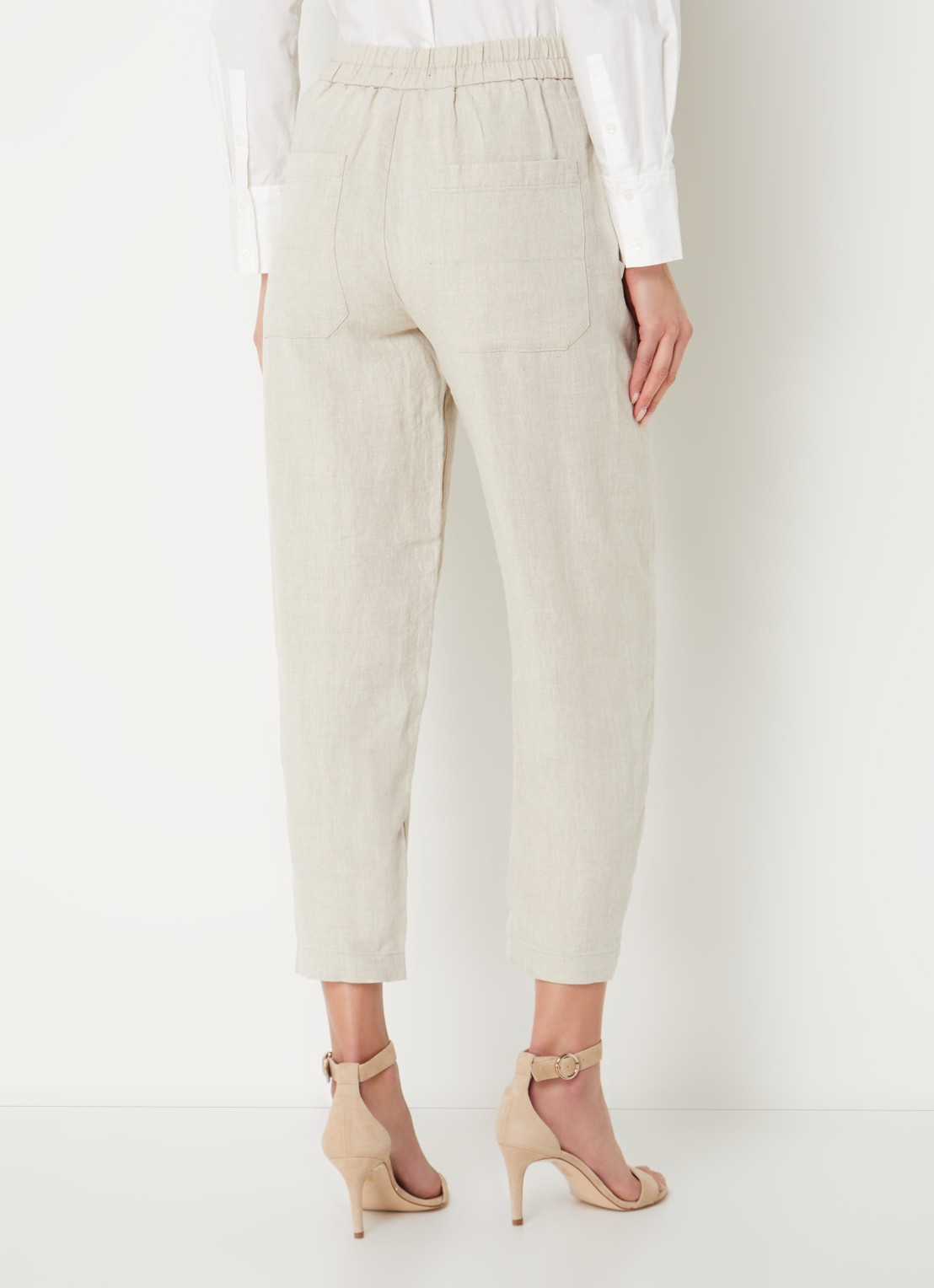 Whistles Barrel mid waist cropped tapered pantalon van linnen met steekzakken - achterkant beige