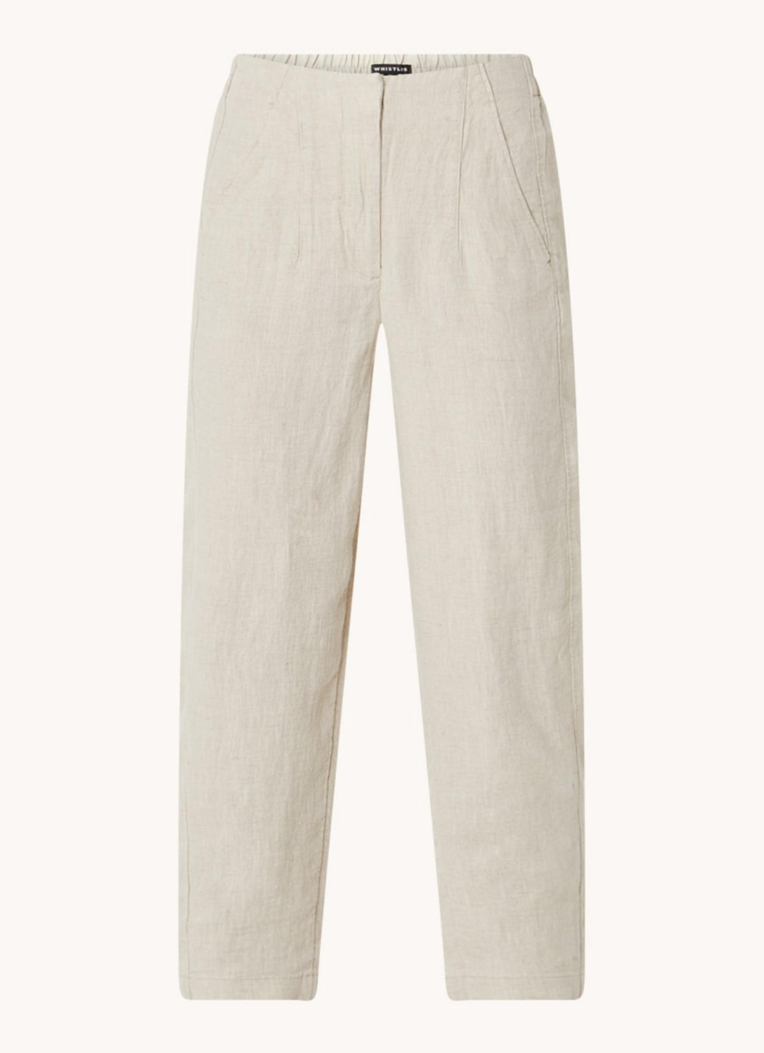 Whistles Barrel mid waist cropped tapered pantalon van linnen met steekzakken - voorkant 2 beige