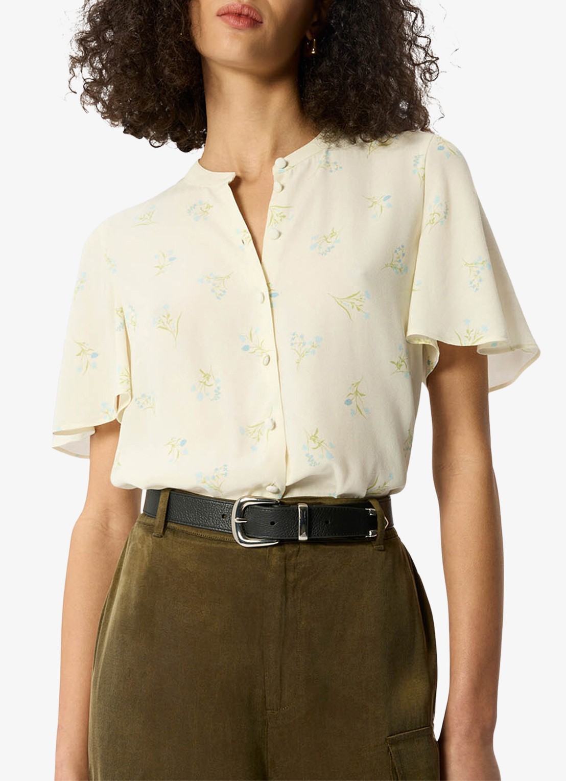 Whistles Blouse met bloemenprint en vlindermouw - detail 3 ivoor