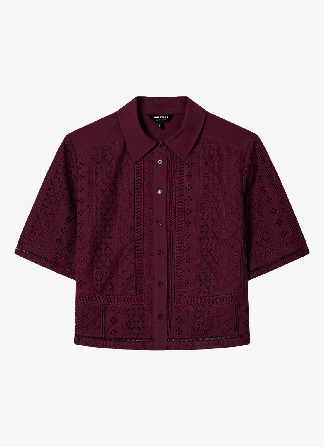 Whistles Blouse met broderie - voorkant bordeauxrood