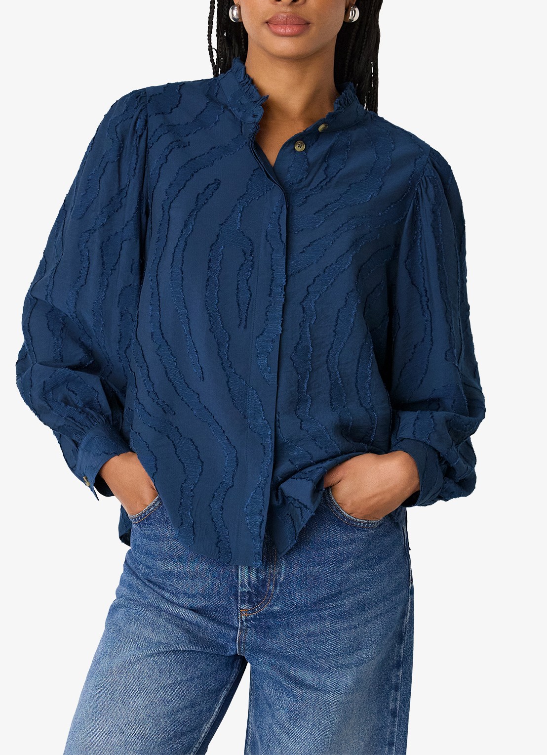 Whistles Blouse met dierenprint - detail 2 donkerblauw