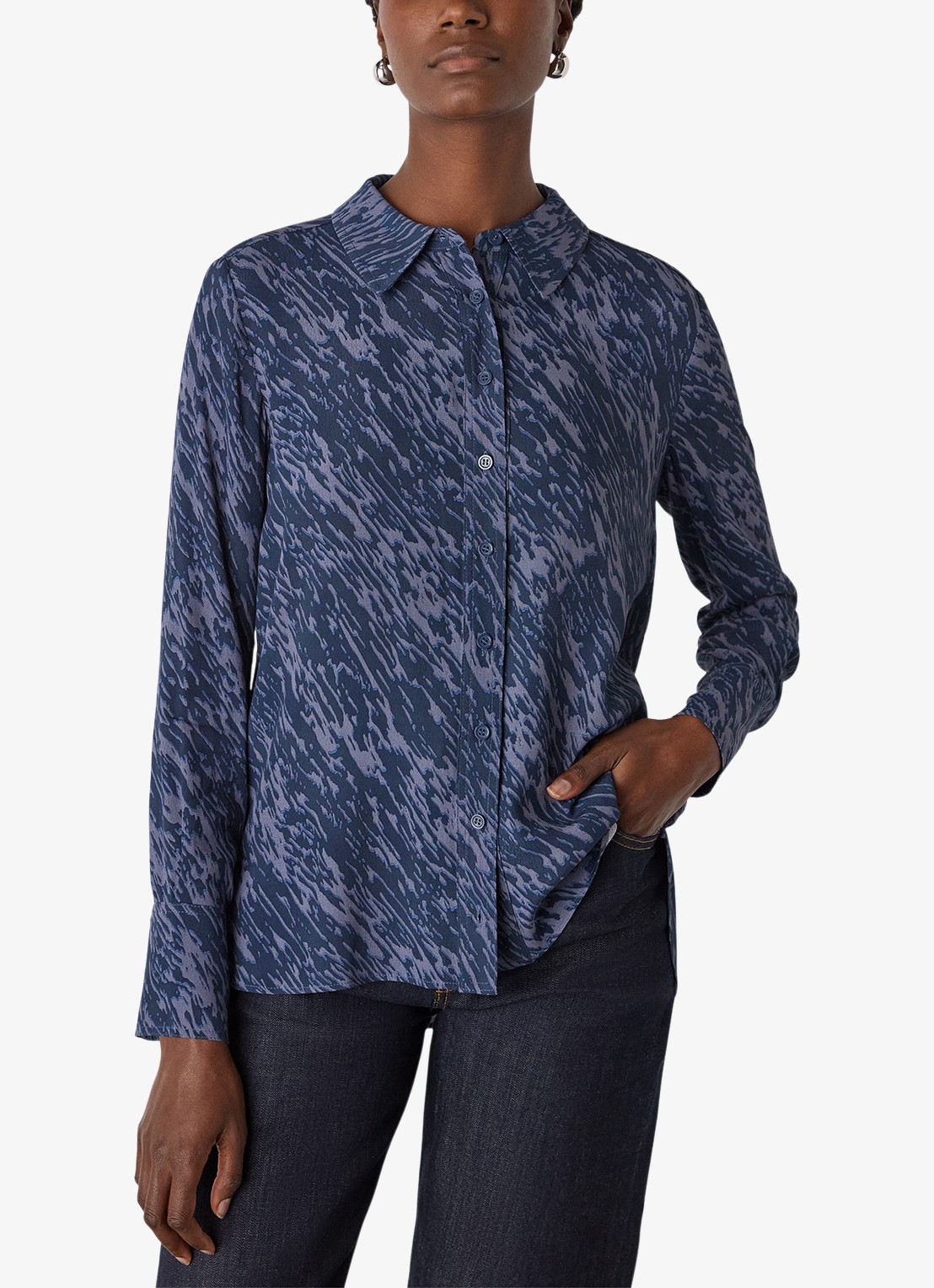 Whistles Blouse met grafische print - detail 3 donkerblauw