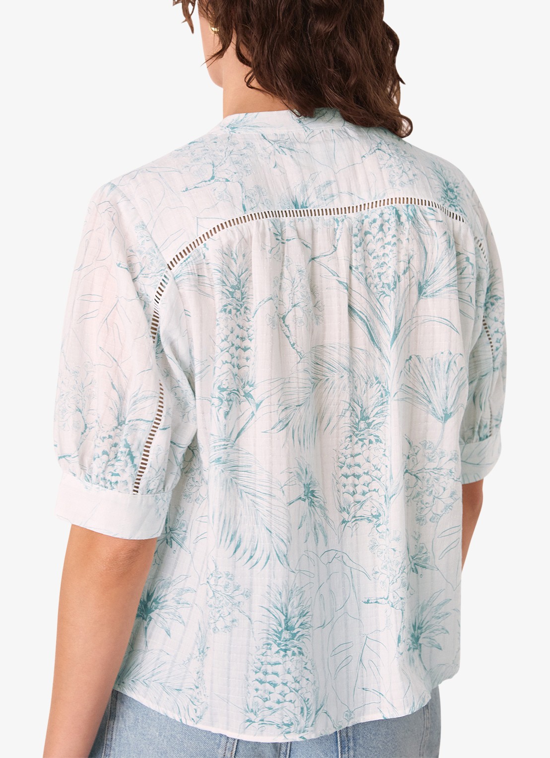 Whistles Blouse met opengewerkt dessin en print - achterkant lichtblauw