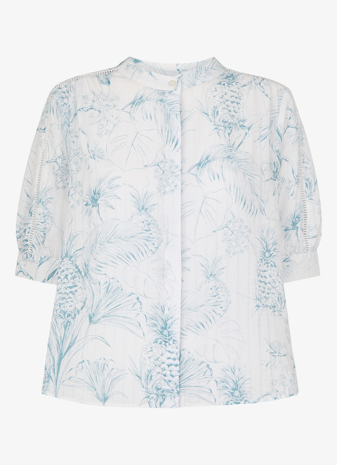 Whistles Blouse met opengewerkt dessin en print - voorkant 2 lichtblauw