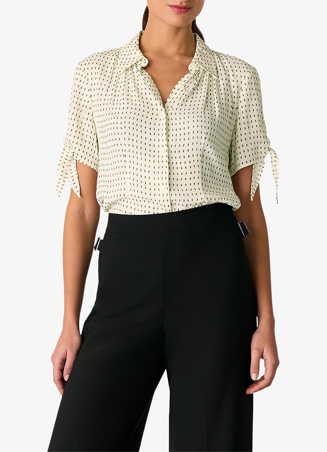 Whistles Blouse met stippenprint - detail 3 bronsgroen