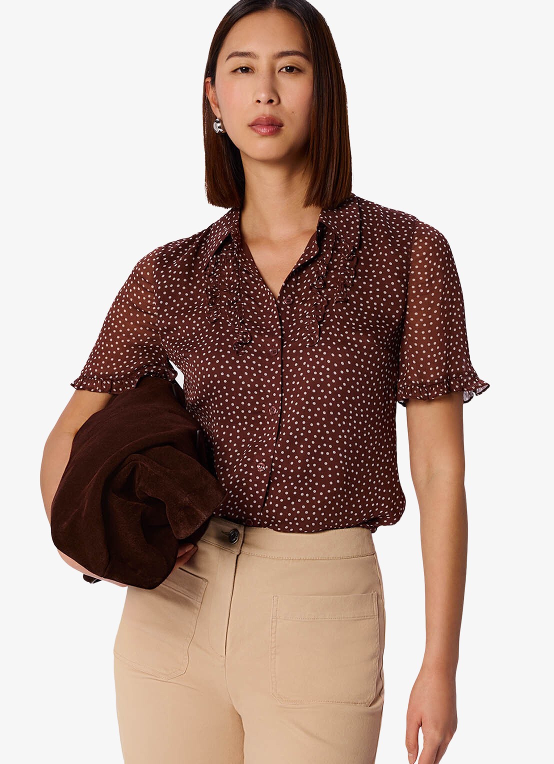 Whistles Blouse met stippenprint - detail bruin
