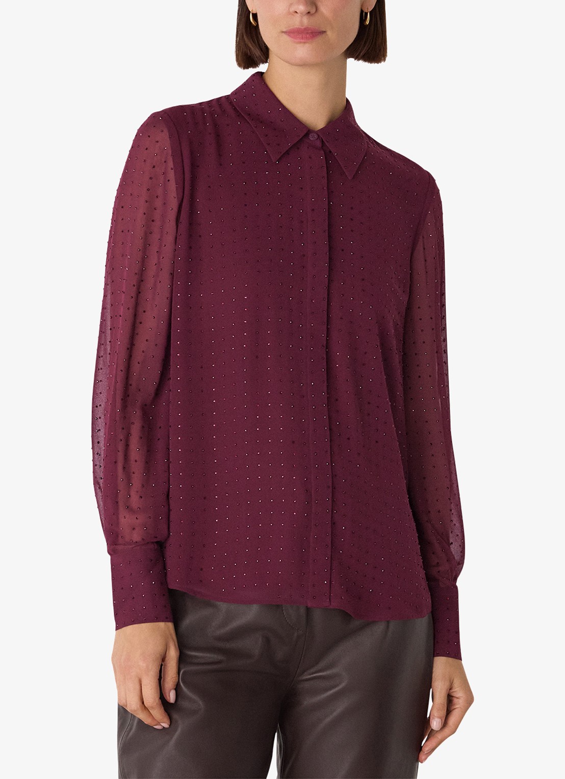 Whistles Blouse met strass - detail bordeauxrood