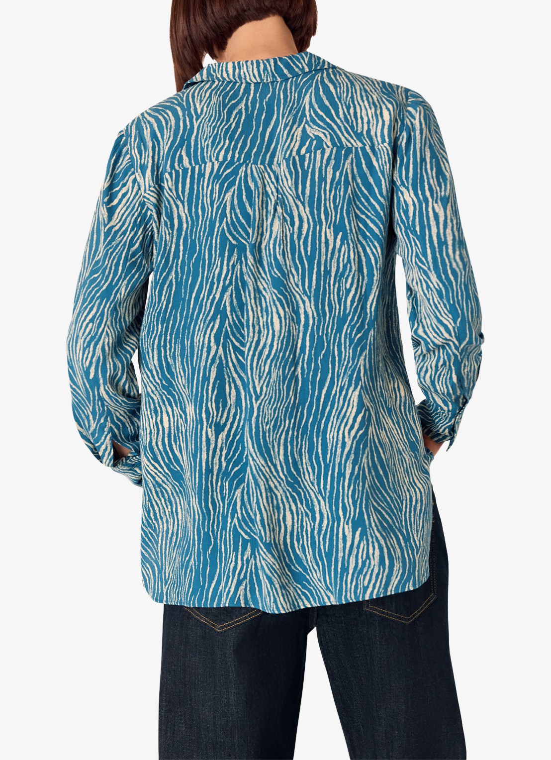 Whistles Blouse met zebraprint - achterkant staalblauw