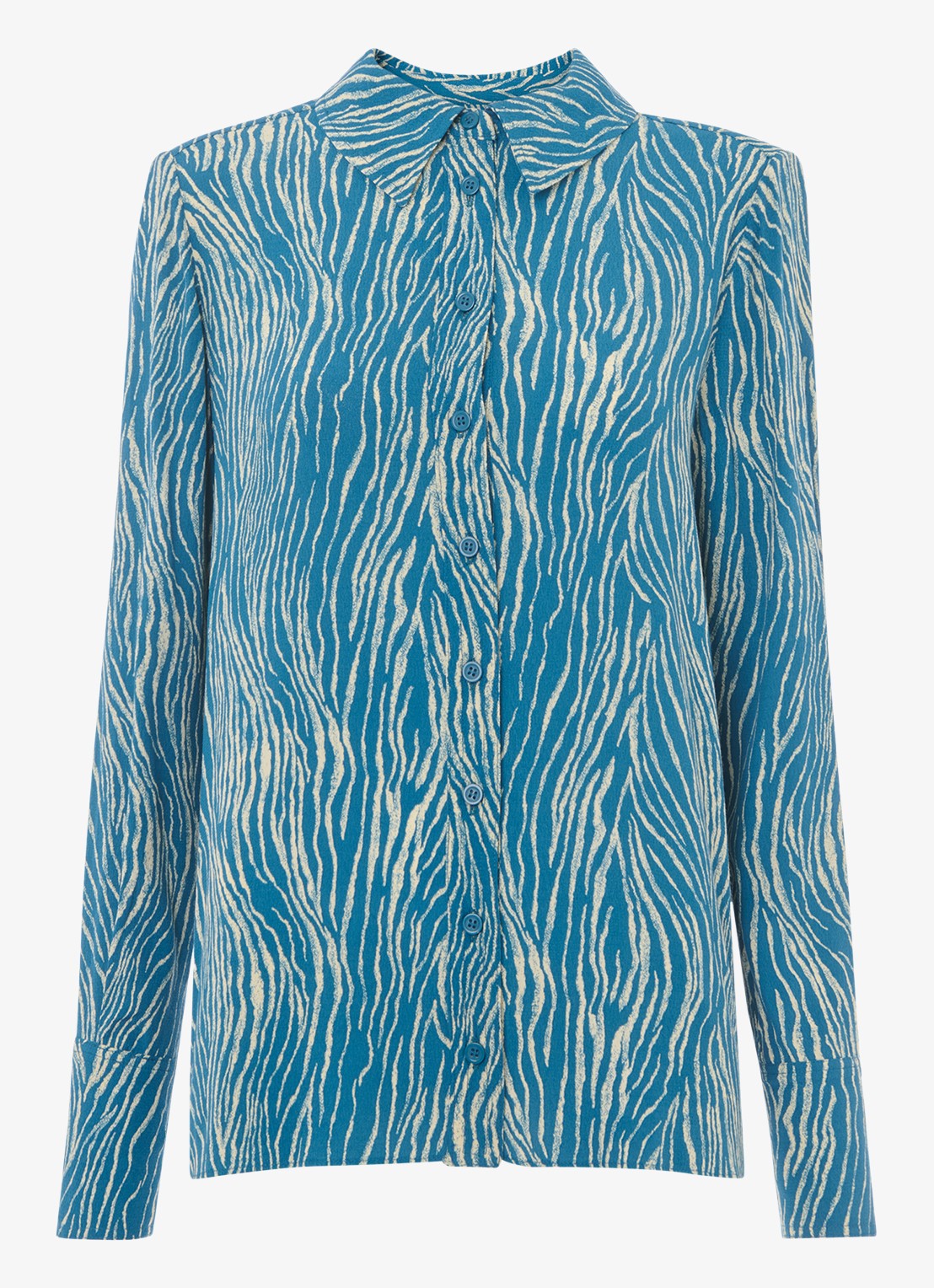Whistles Blouse met zebraprint - voorkant 2 staalblauw