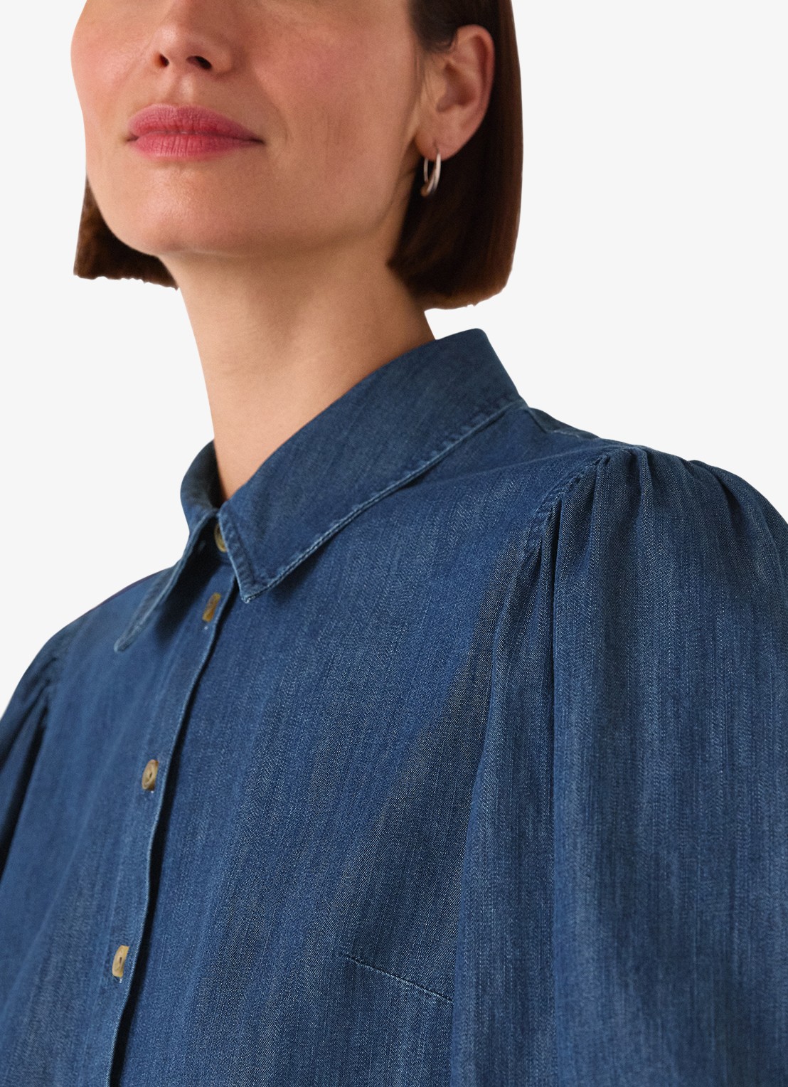 Whistles Blouse van chambray - detail 4 donkerblauw