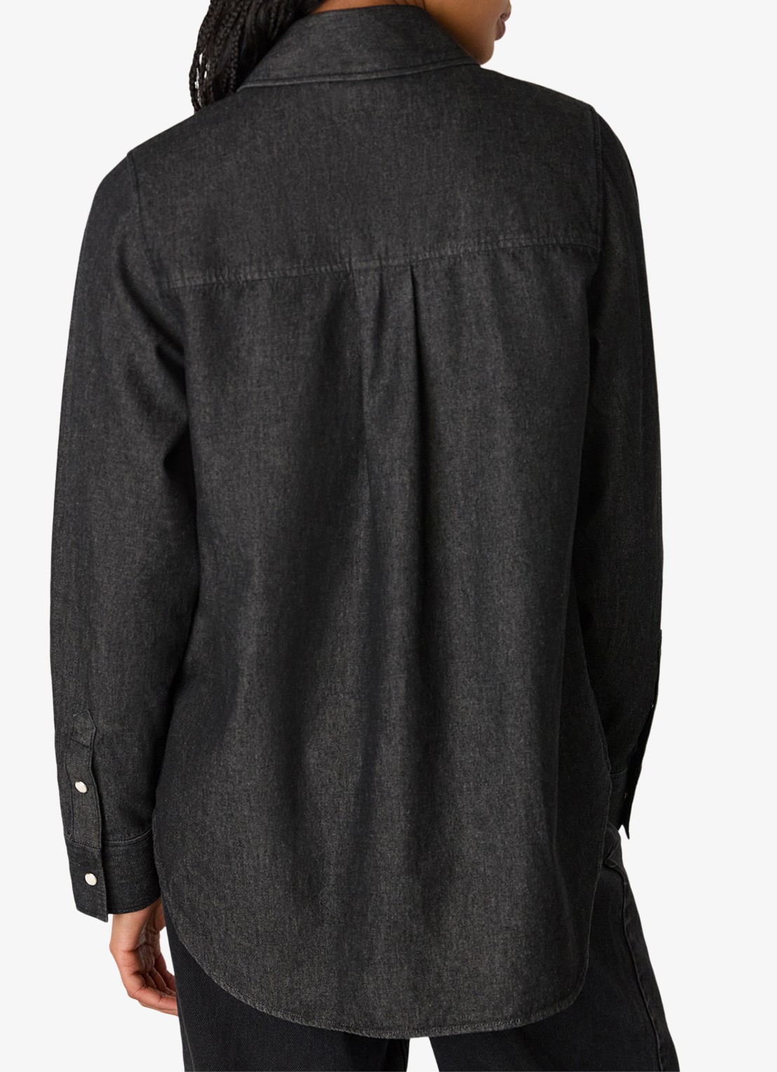 Whistles Blouse van denim met borstzak - achterkant 5 donkergrijs