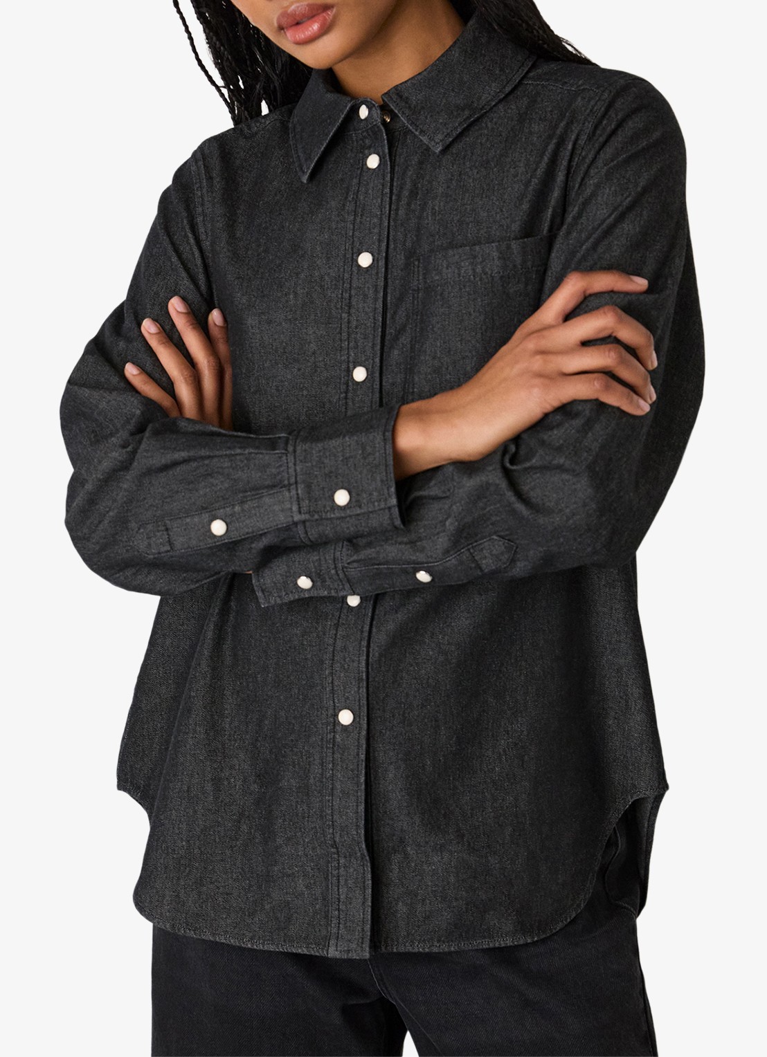 Whistles Blouse van denim met borstzak - detail donkergrijs