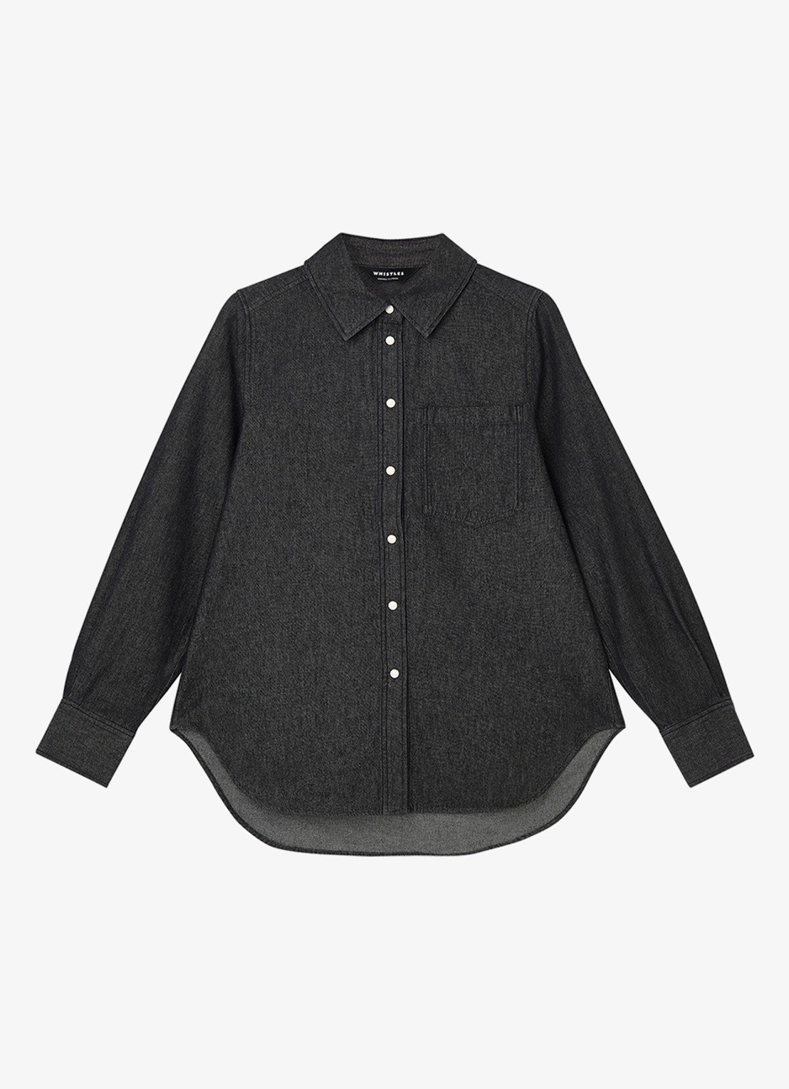 Whistles Blouse van denim met borstzak - voorkant 3 donkergrijs