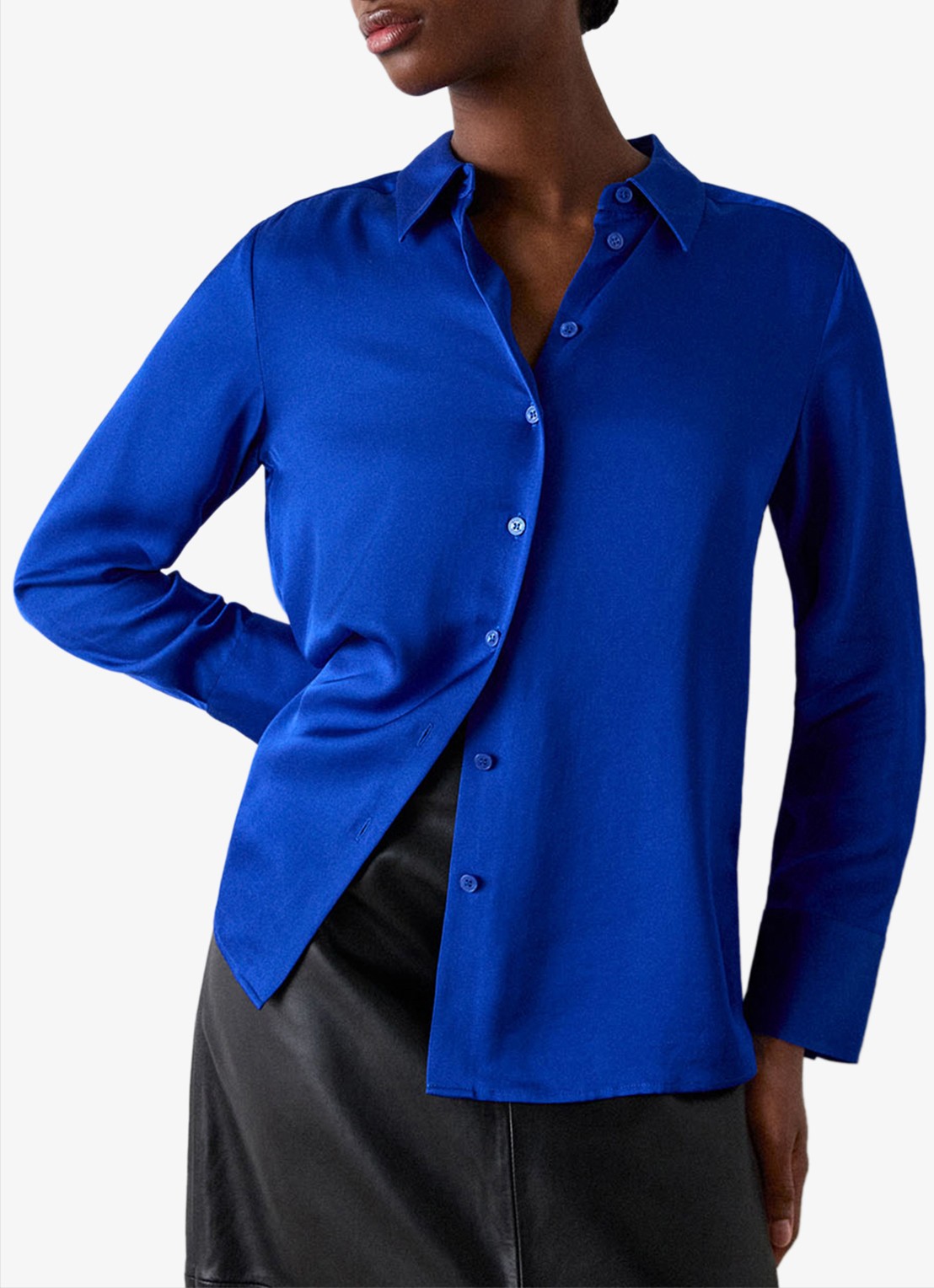 Whistles Blouse van satijn  - voorkant 4 kobaltblauw