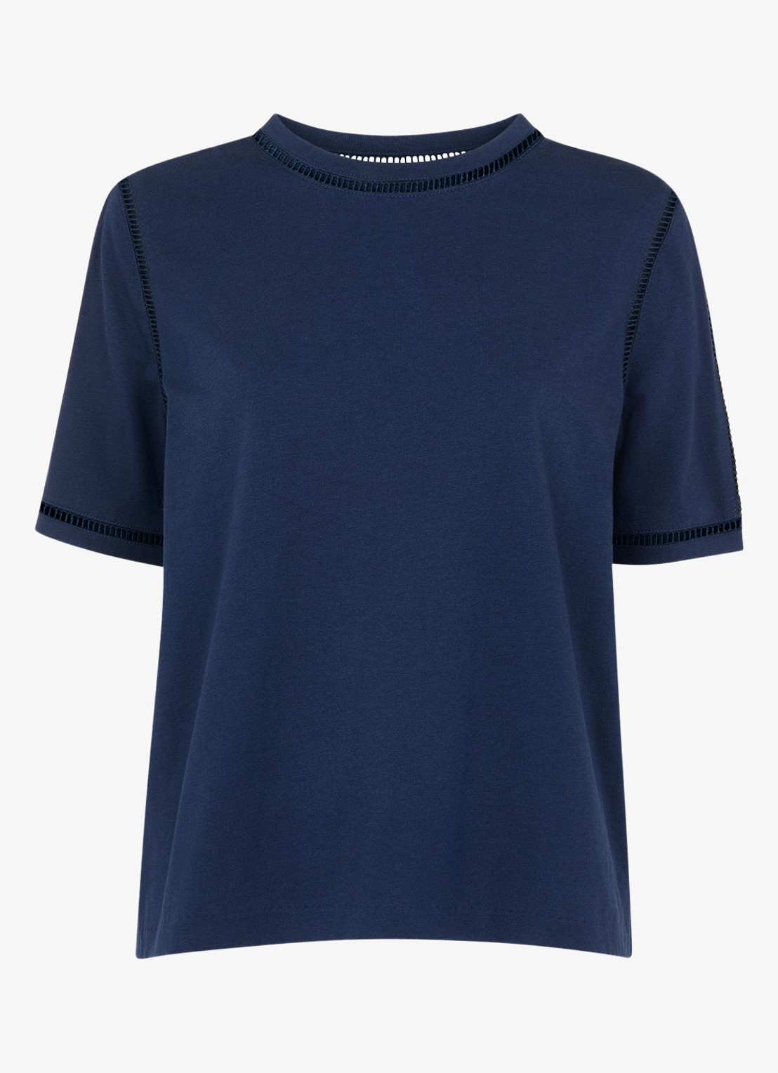 Whistles Broderie T-shirt met opengewerkt dessin - voorkant 4 donkerblauw