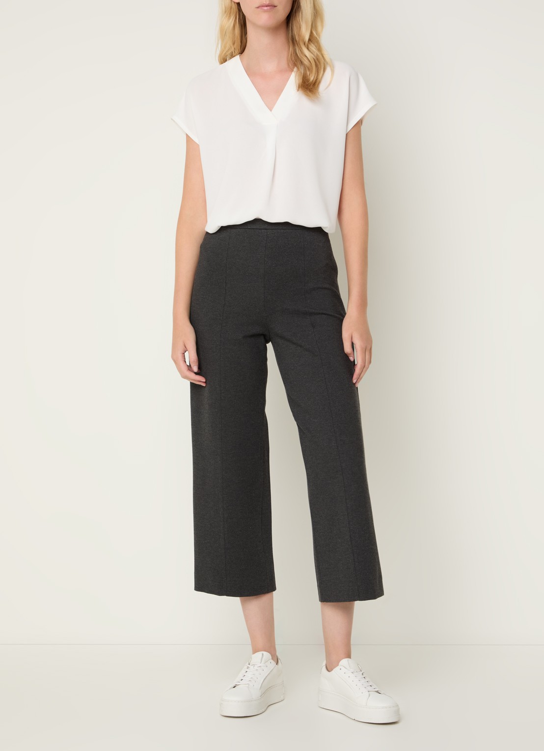 Whistles Camilla high waist cropped loose fit broek met stretch - voorkant 4 antraciet