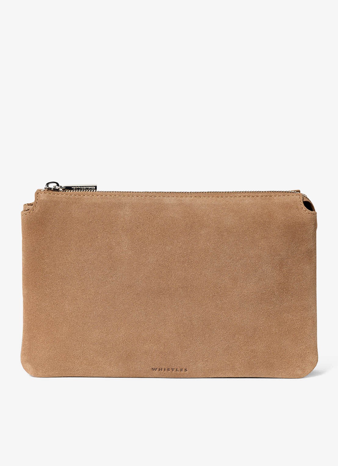 Whistles Clutch met logo - voorkant taupe