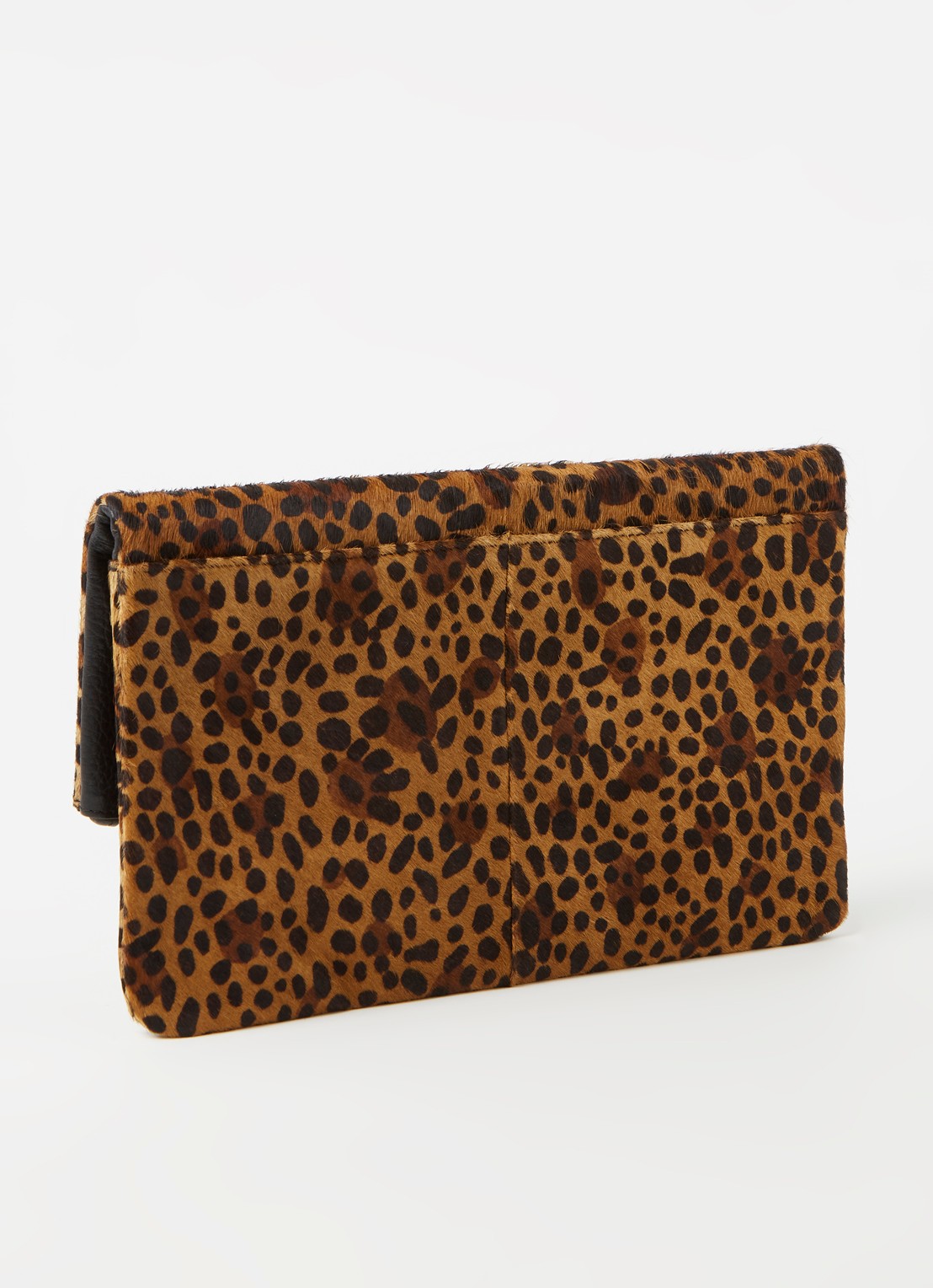 Whistles Clutch van leer met panterprint - detail lichtbruin