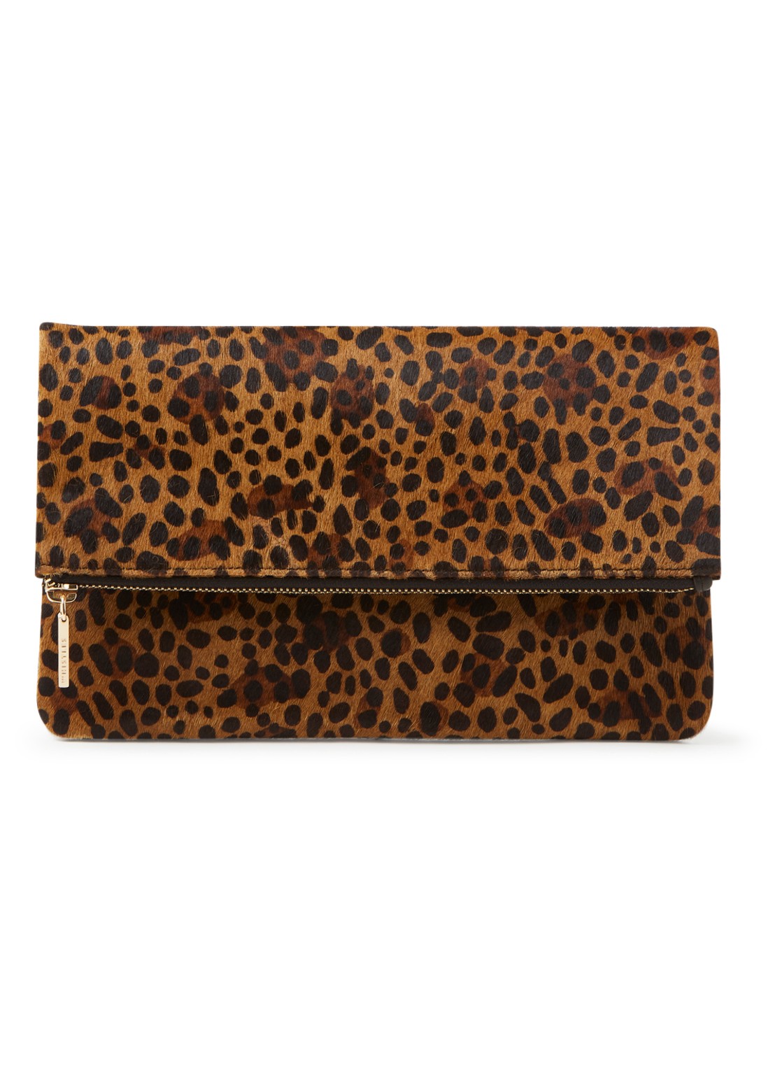 Whistles Clutch van leer met panterprint - voorkant 4 lichtbruin