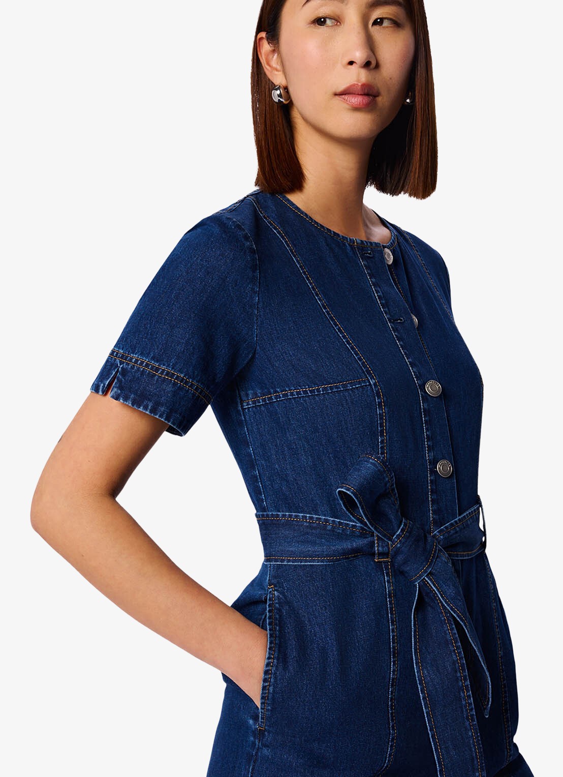 Whistles Cropped wide fit jumpsuit met strikceintuur - detail 3 indigo