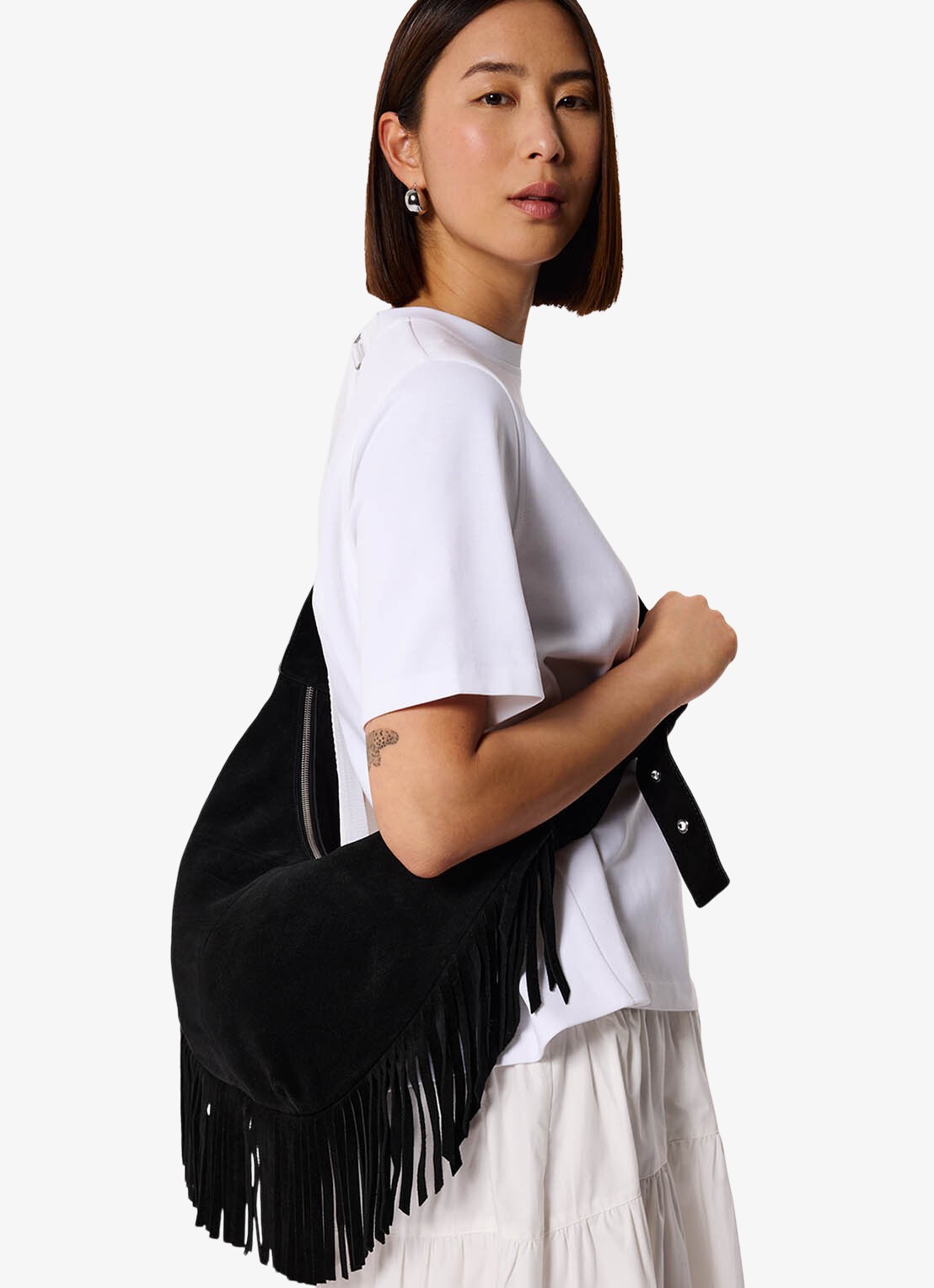 Whistles Crossbodytas met franjes - voorkant 6 zwart