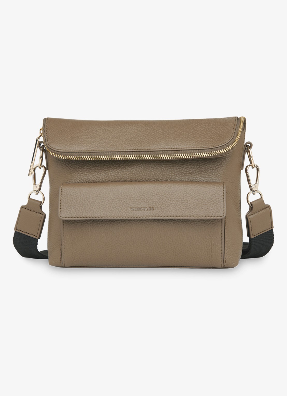 Whistles Crossbodytas van leer - voorkant 2 khaki