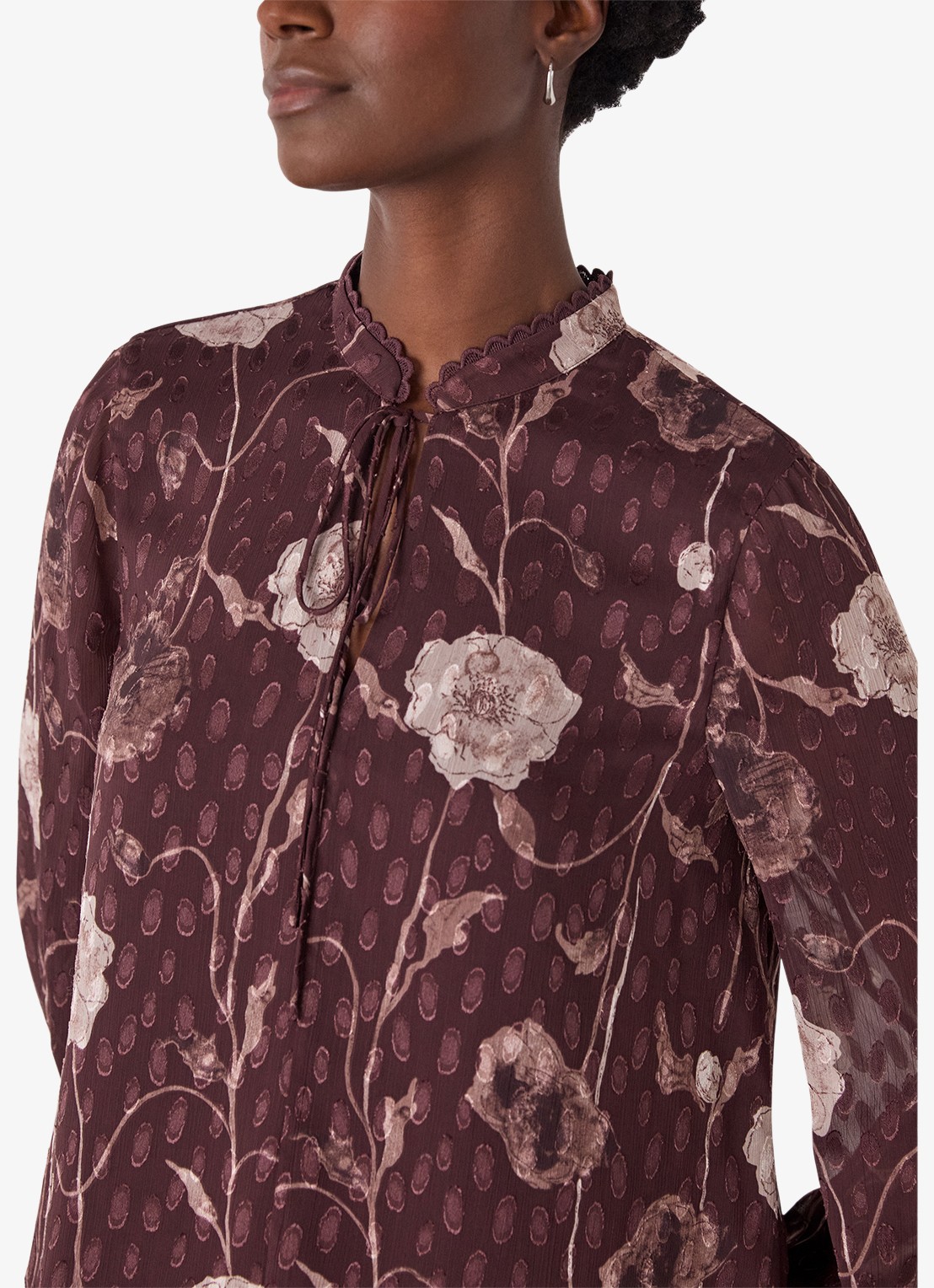 Whistles Dobby blouse met bloemenprint - detail 4 bordeauxrood