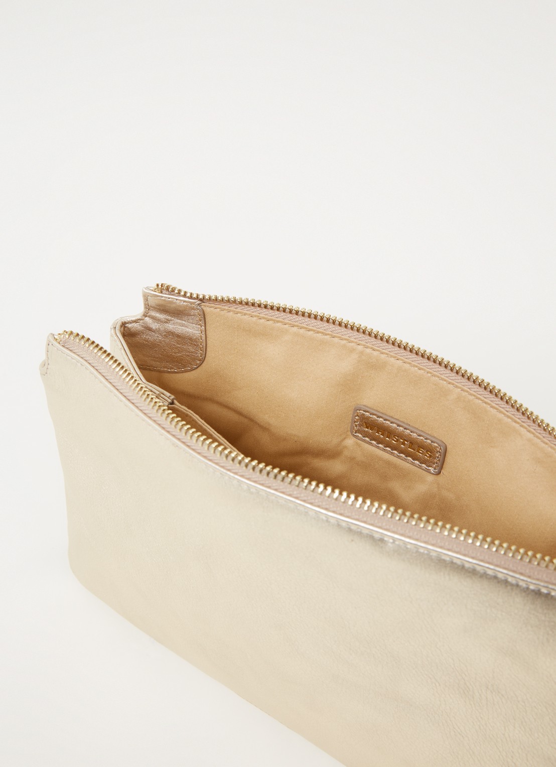 Whistles Elita clutch van leer met metallic finish - detail goud