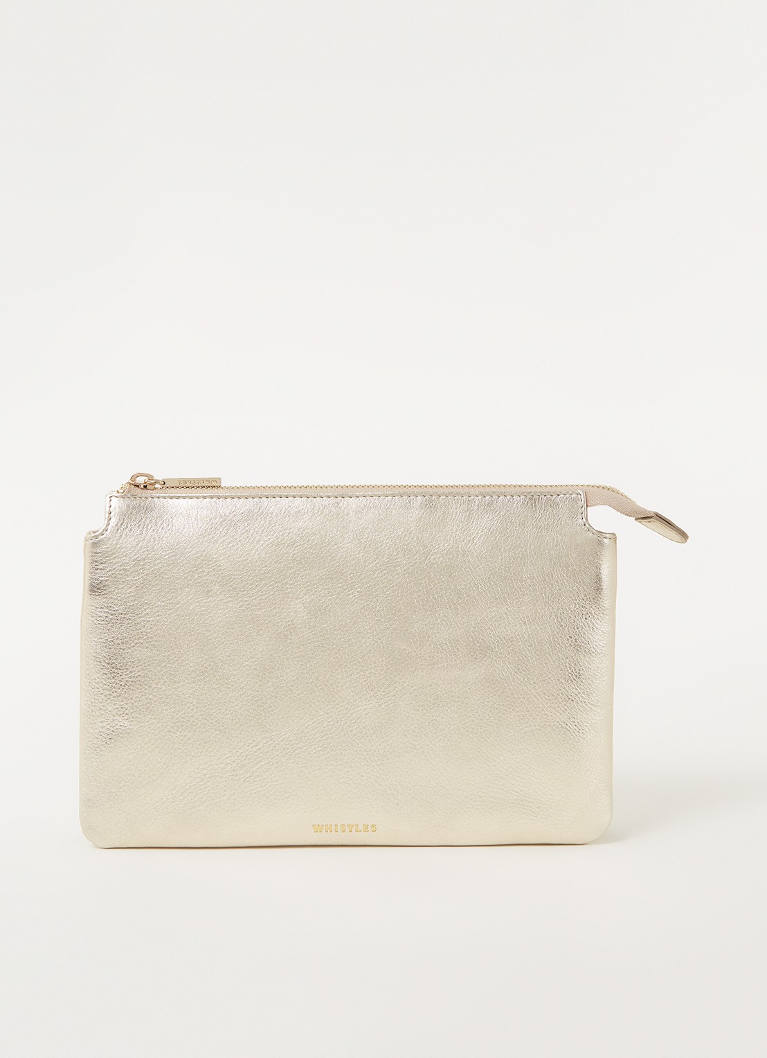 Whistles Elita clutch van leer met metallic finish - voorkant 3 goud