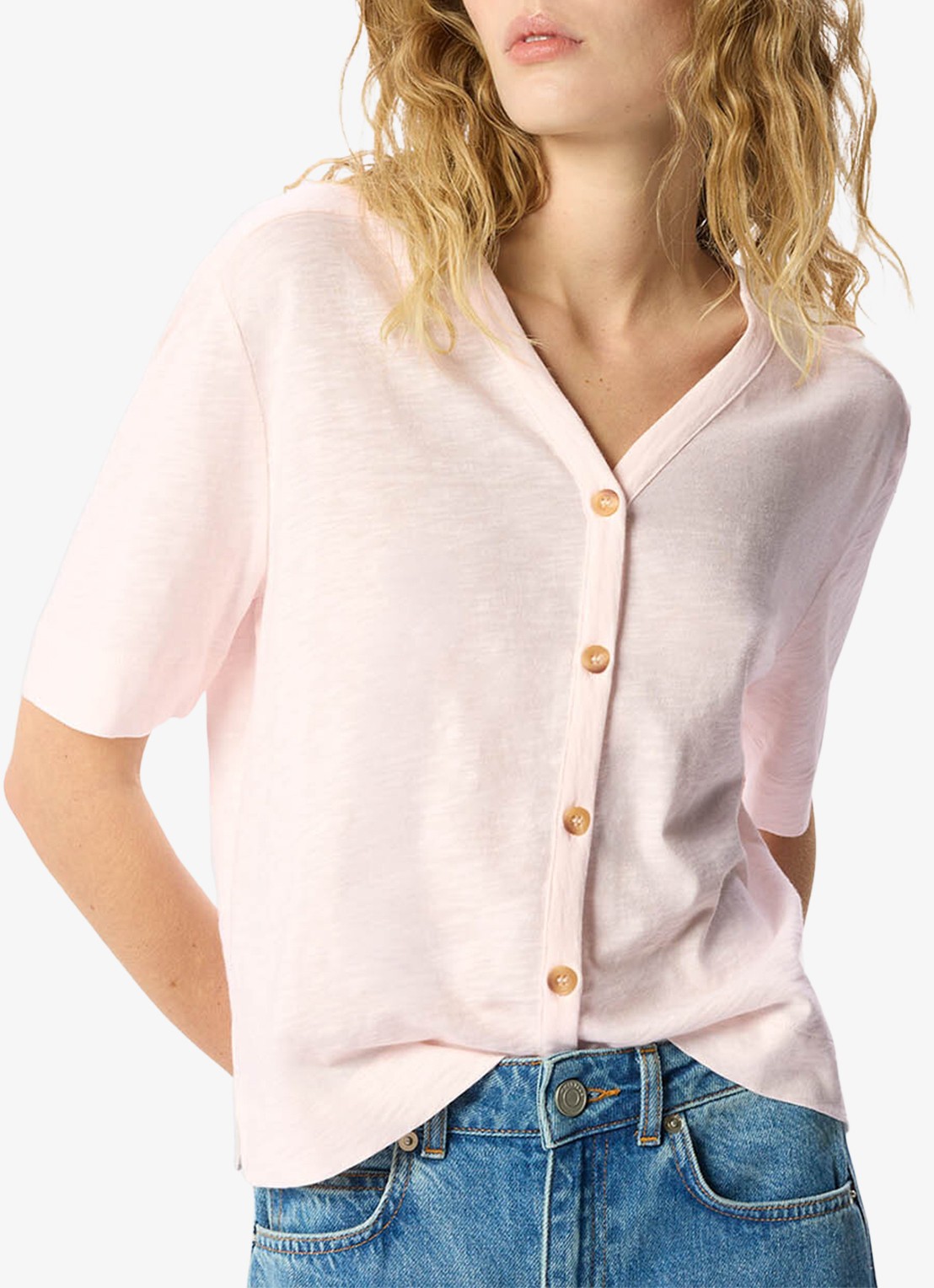 Whistles Ella top met V-hals - detail 3 lichtroze