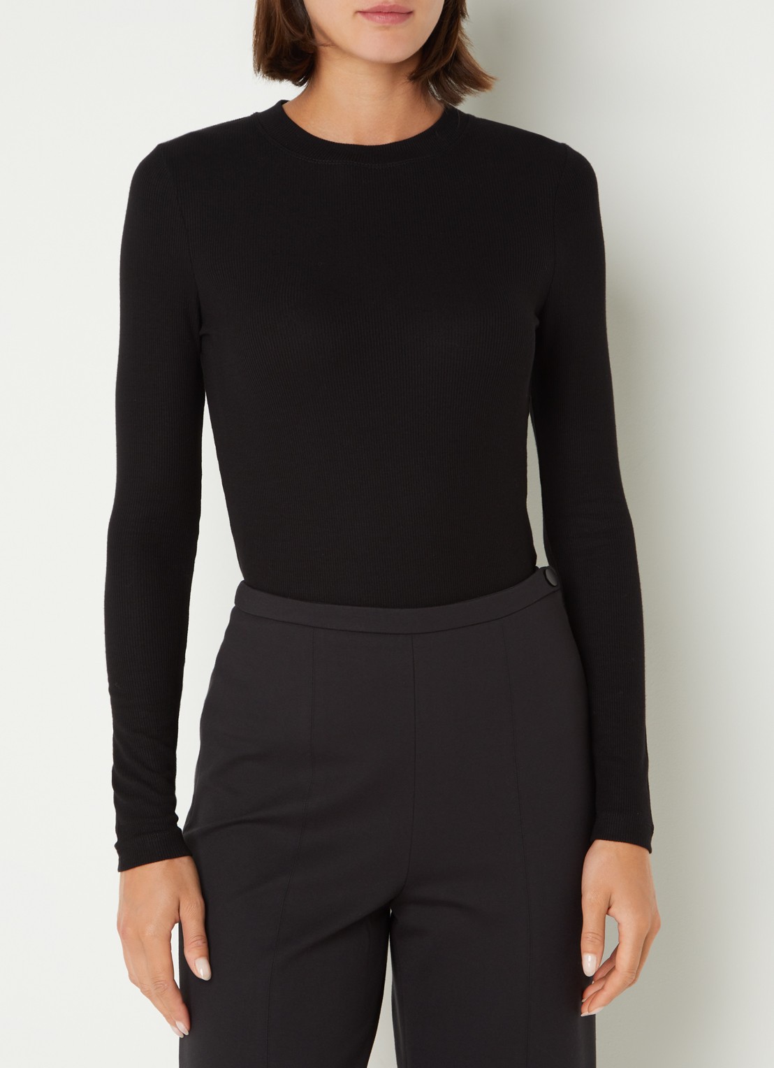 Whistles Essential ribgebreide top met stretch  - detail 3 zwart